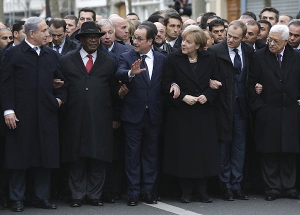 From the left : Israel's Prime Minister Benjamin Netanyahu, Mali's President Ibrahim Boubacar Keita, France's President Francois Hollande, Germany's C
