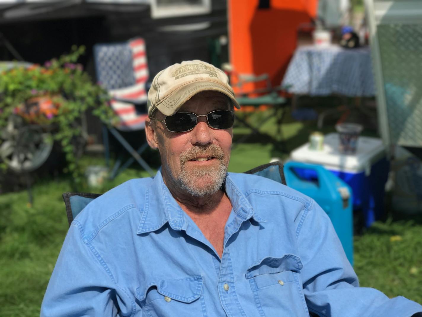 Ed Mosiman hangs out at the State Fair campground.