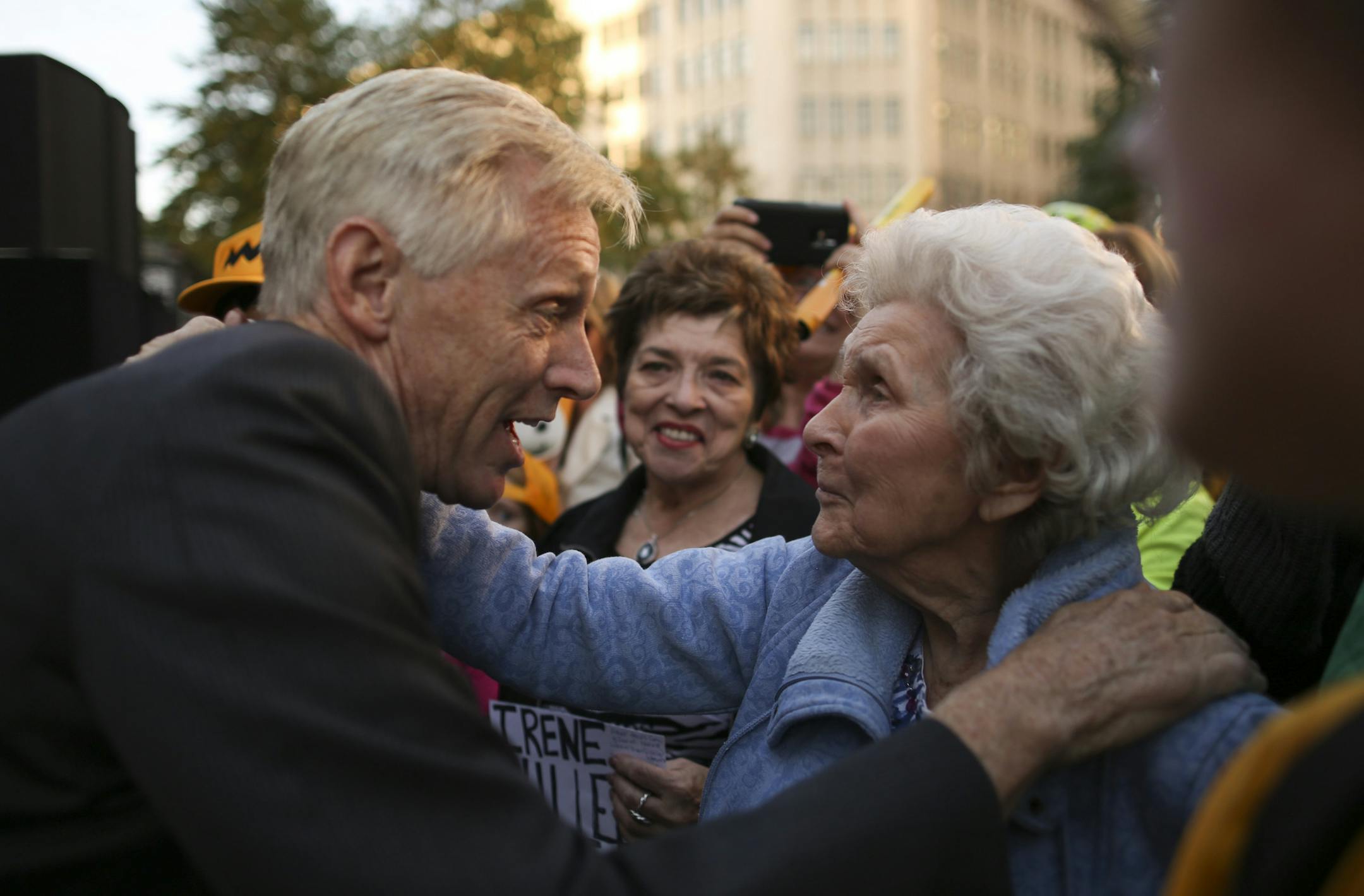 Craig Schulz spotted his former next door neighbor, Irene Villella, and her daughter, Diane, rear, in the front row and said hello to them before the program got going Tuesday evening in St. Paul. Craig's mother, Joyce, and Irene were friends when they lived next door to each other on Wentworth Ave. S. and 62nd St. in Richfield and their families were close. Diane, in fact, babysat for Craig and all the Schulz children. ] JEFF WHEELER ï jeff.wheeler@startribune.com In an event outside Landm