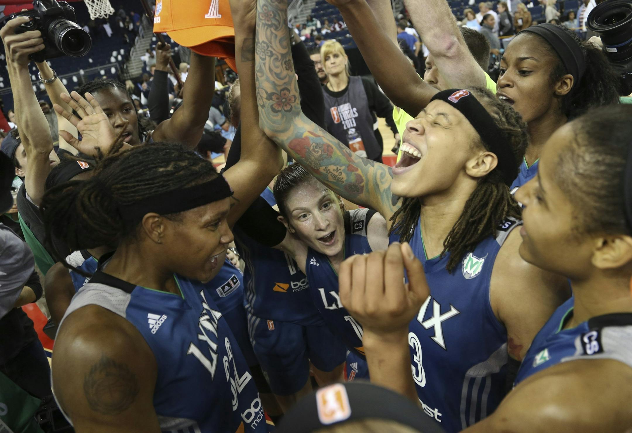 The Lynx celebrated their 86-77 victory against the Atlanta Dream in Game 3 in the WNBA Finals on October 10.