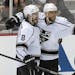 Los Angeles Kings right wing Marian Gaborik, right, of Slovakia, celebrates his goal with defenseman Drew Doughty during the second period in Game 7 o