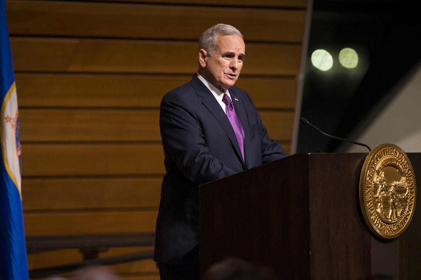 Gov. Mark Dayton during the State of the State address at the University of Minnesota's McNamara Alumni Center on Wednesday, March 9, 2016, in Minneapolis, Minn. ] RENEE JONES SCHNEIDER &#x2022; reneejones@startribune.com ORG XMIT: MIN1603092017364357