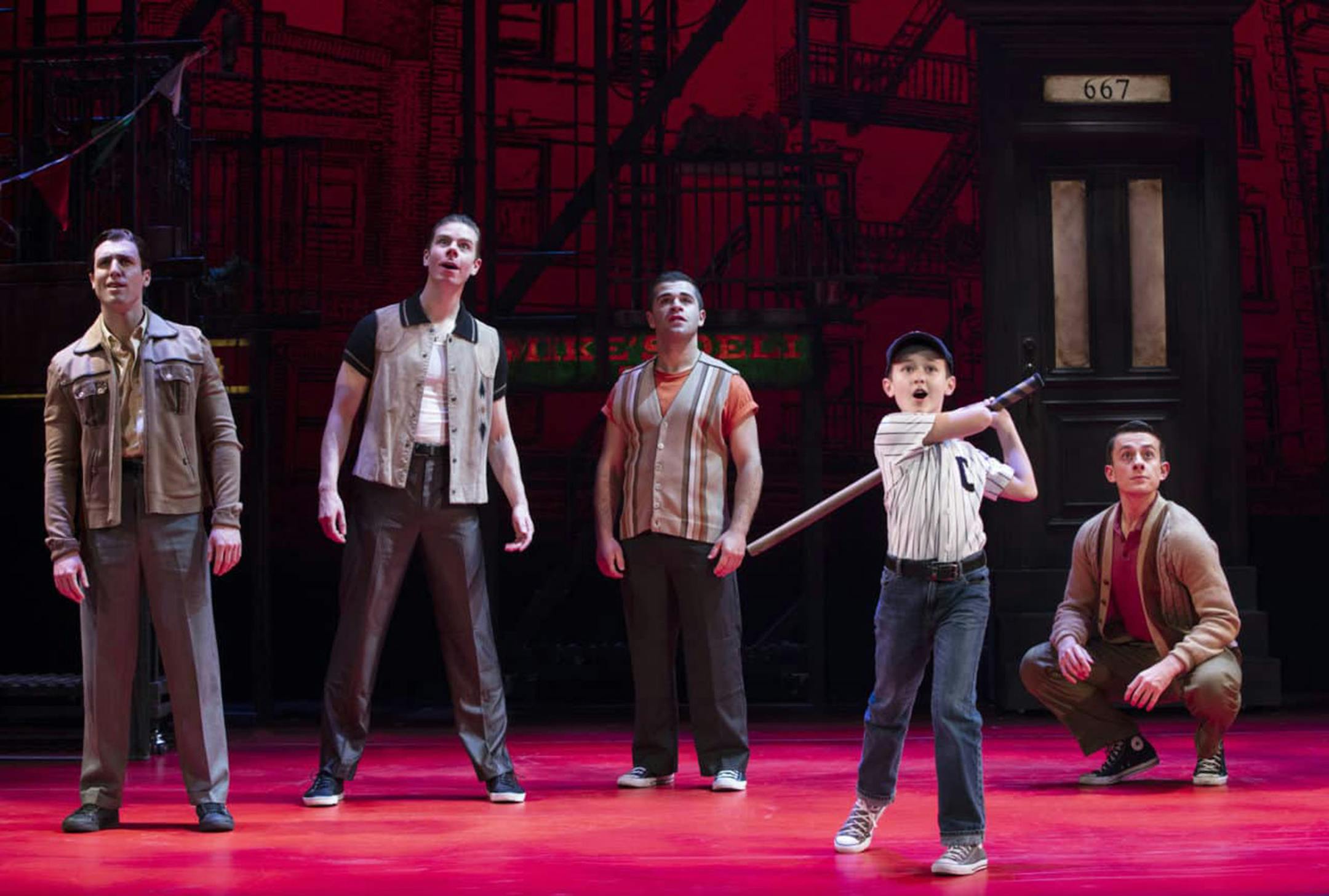 Giovanni DiGabriele, Sean Bell, Joseph Sammour, Frankie Leoni and Joshua Michael Burrage in the touring production of "A Bronx Tale."
Photo: Joan Marcus