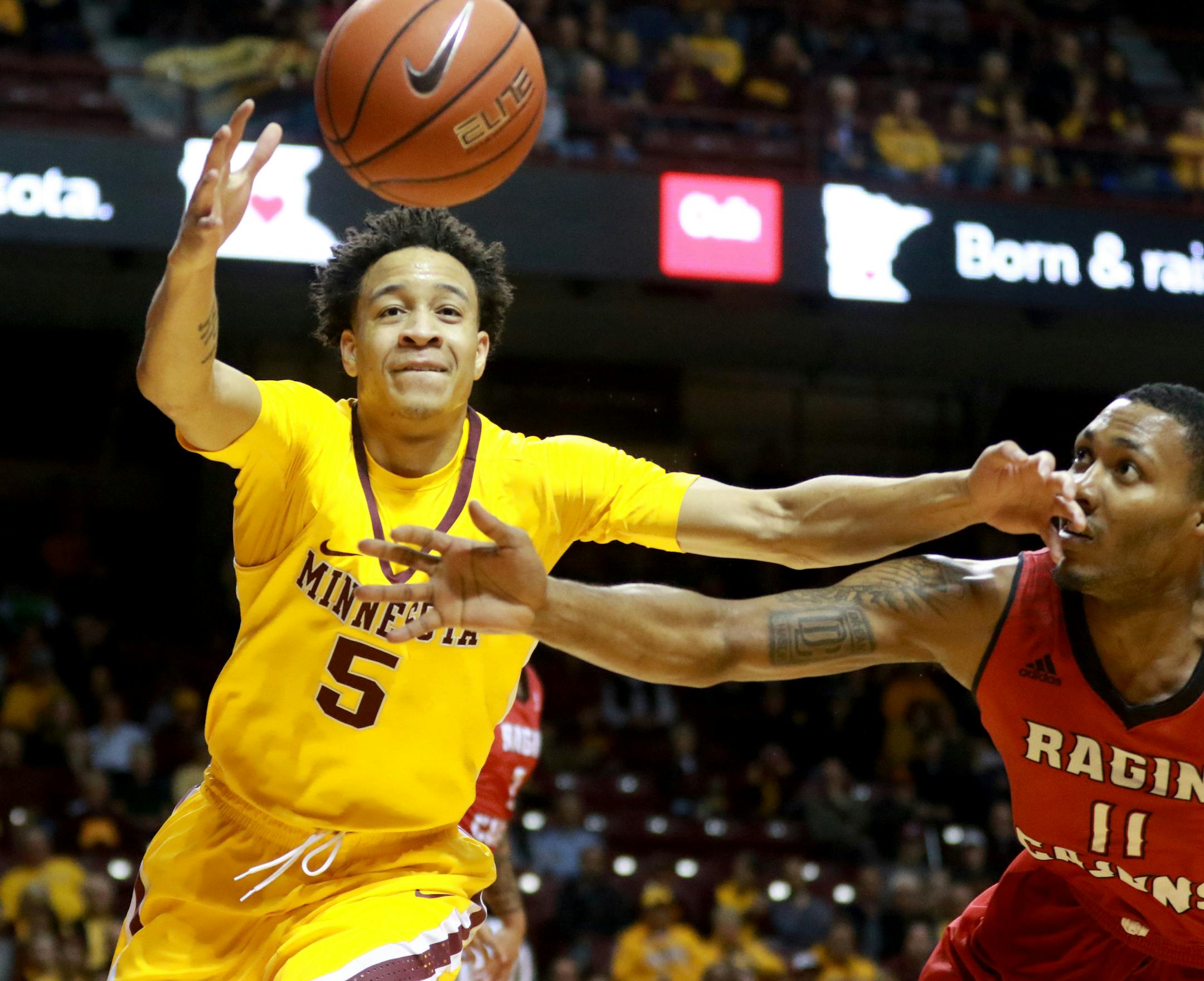 Gophers freshman Amir Coffey chased down a loose ball with Louisiana-Lafayette's Jerekius Davis earlier this season.