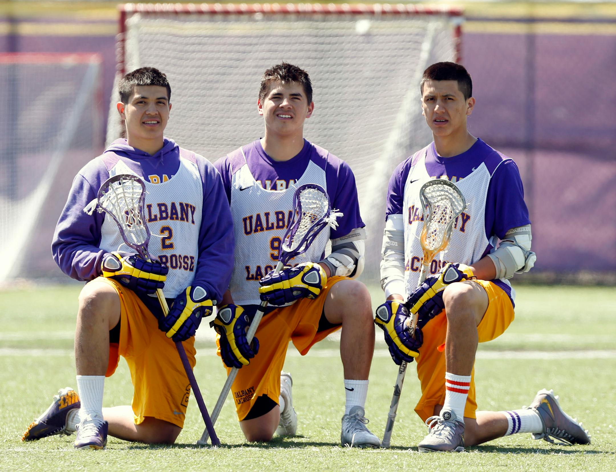 Miles Thompson (2), seen here with Ty Thompson (91) and Lyle Thompson (4). Miles was selected by the Swarm in the NLL draft.