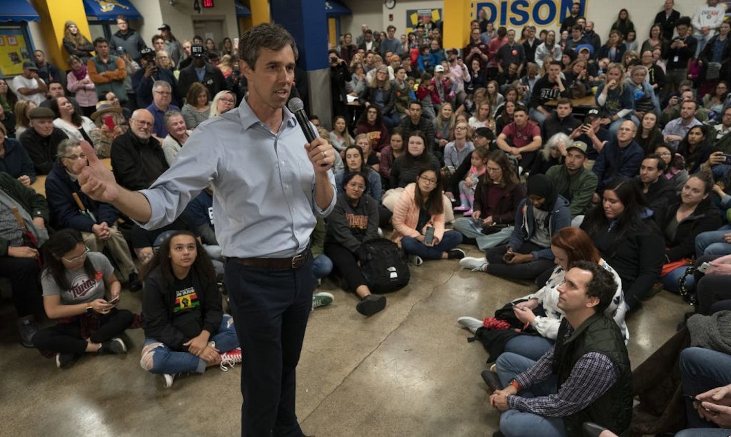 Former Texas Rep. Beto O'Rourke spoke at town hall meeting at Edison High School Wednesday May 8, 2019 in Minneapolis, MN.