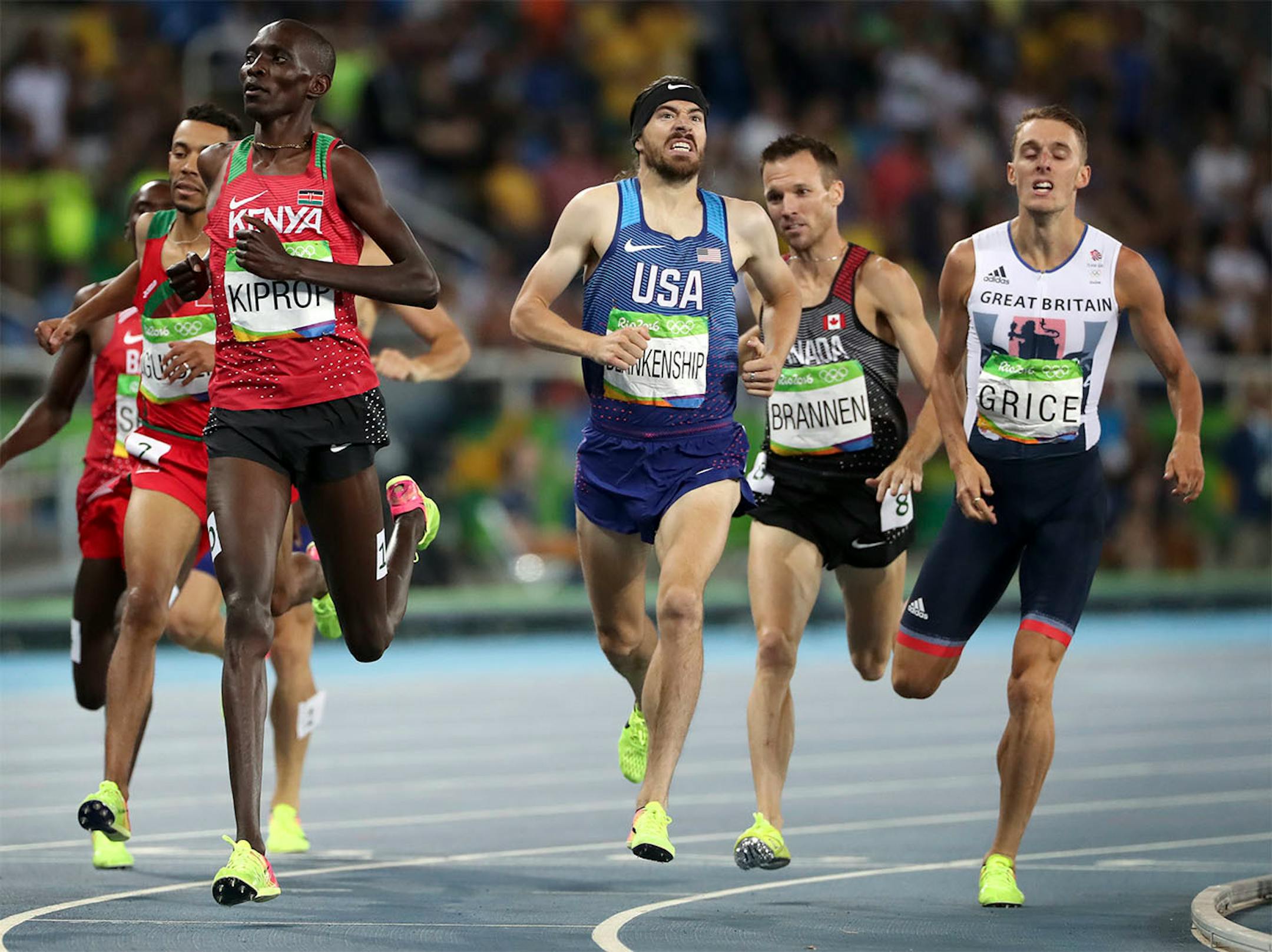 Sporting a Minnesota tattoo on his upper right leg. Former gopher Ben Blankenship ran a strong 1500 tonight and qualified for Saturdays final.