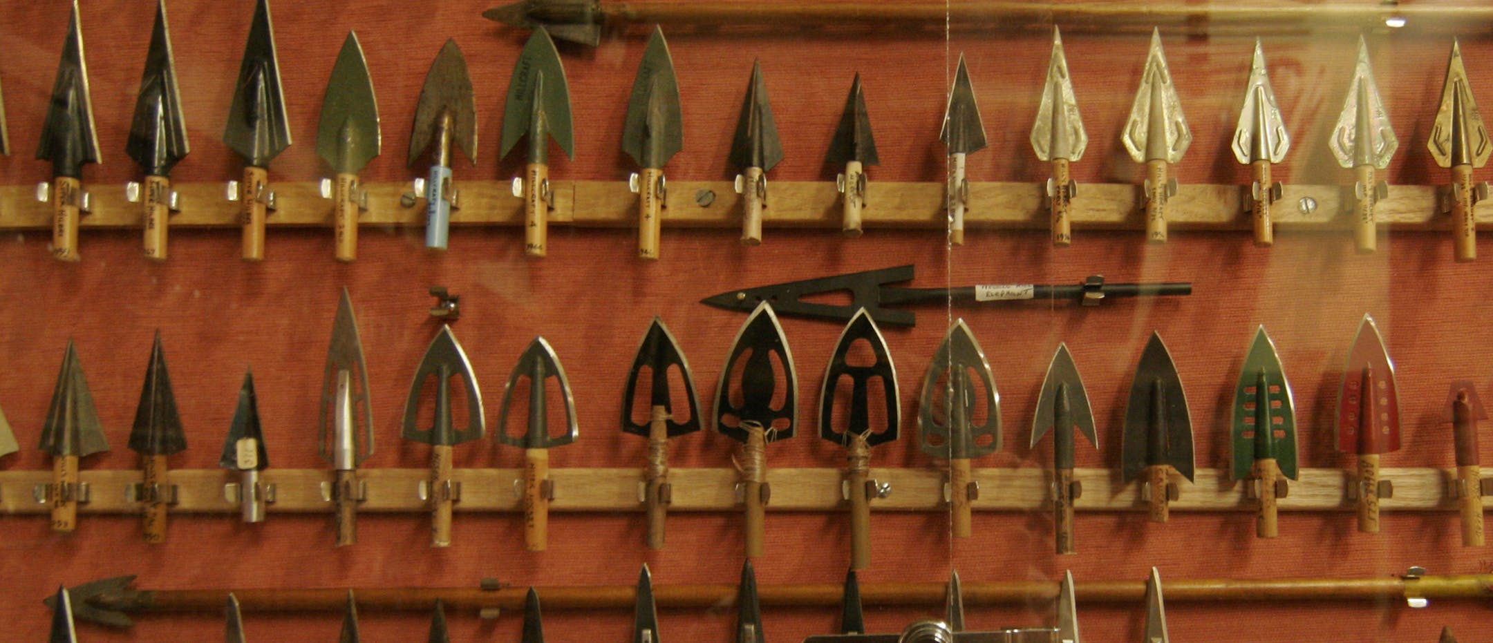 Some of the massive collection of broadhead arrow tips on display at the Pope and Young Club Museum in Chatfield, Minn. Star Tribune photo by Doug Smith