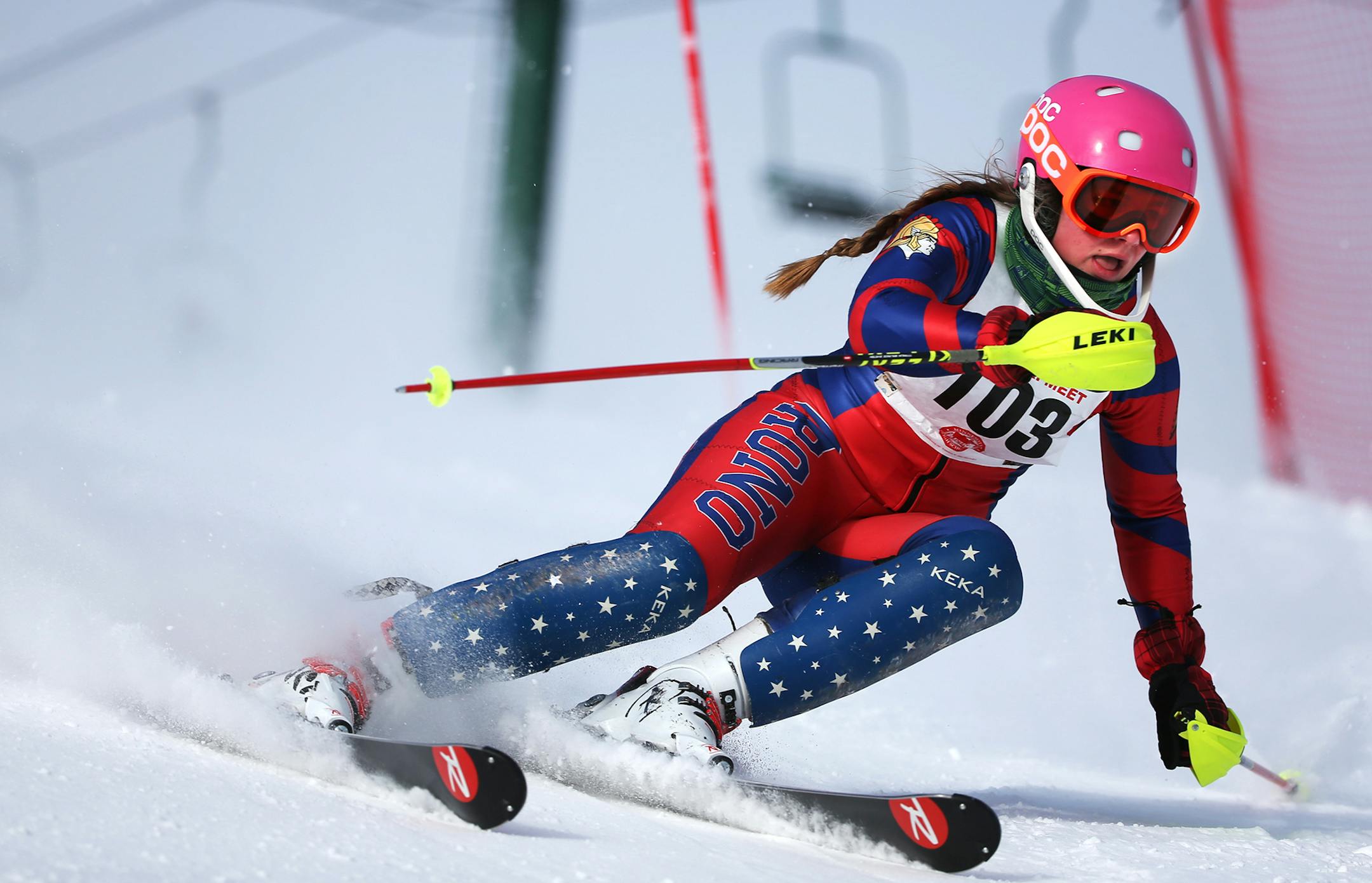 Rosie Hust of Orono took her first run during last year's Alpine state ski meet in Biwabik (LEILA NAVIDI/leila.navidi@startribune.com)
