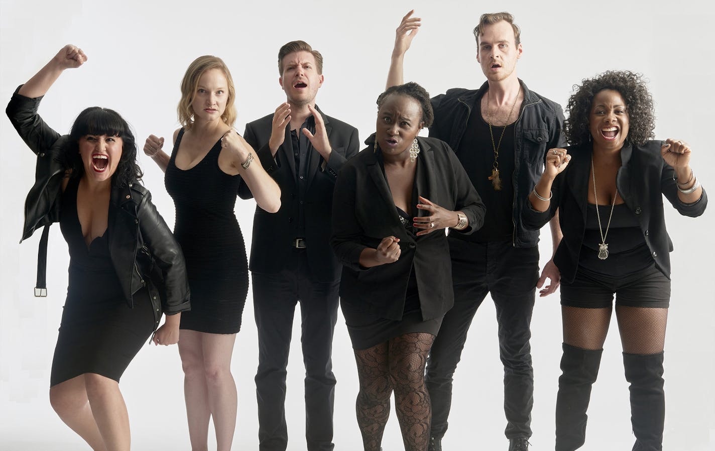 Emily Grodzik, Jane Froiland, Grant Henderson, Joy Dolo Anfinson, Gabriel Murphy and Charla Marie Bailey. MINNEAPOLIS MN AUGUST 31: "Revolt. She Said. Revolt Again" promo photos on August 31, 2017 in Minneapolis, Minnesota. &#xa9; Tony Nelson / Frank Theatre