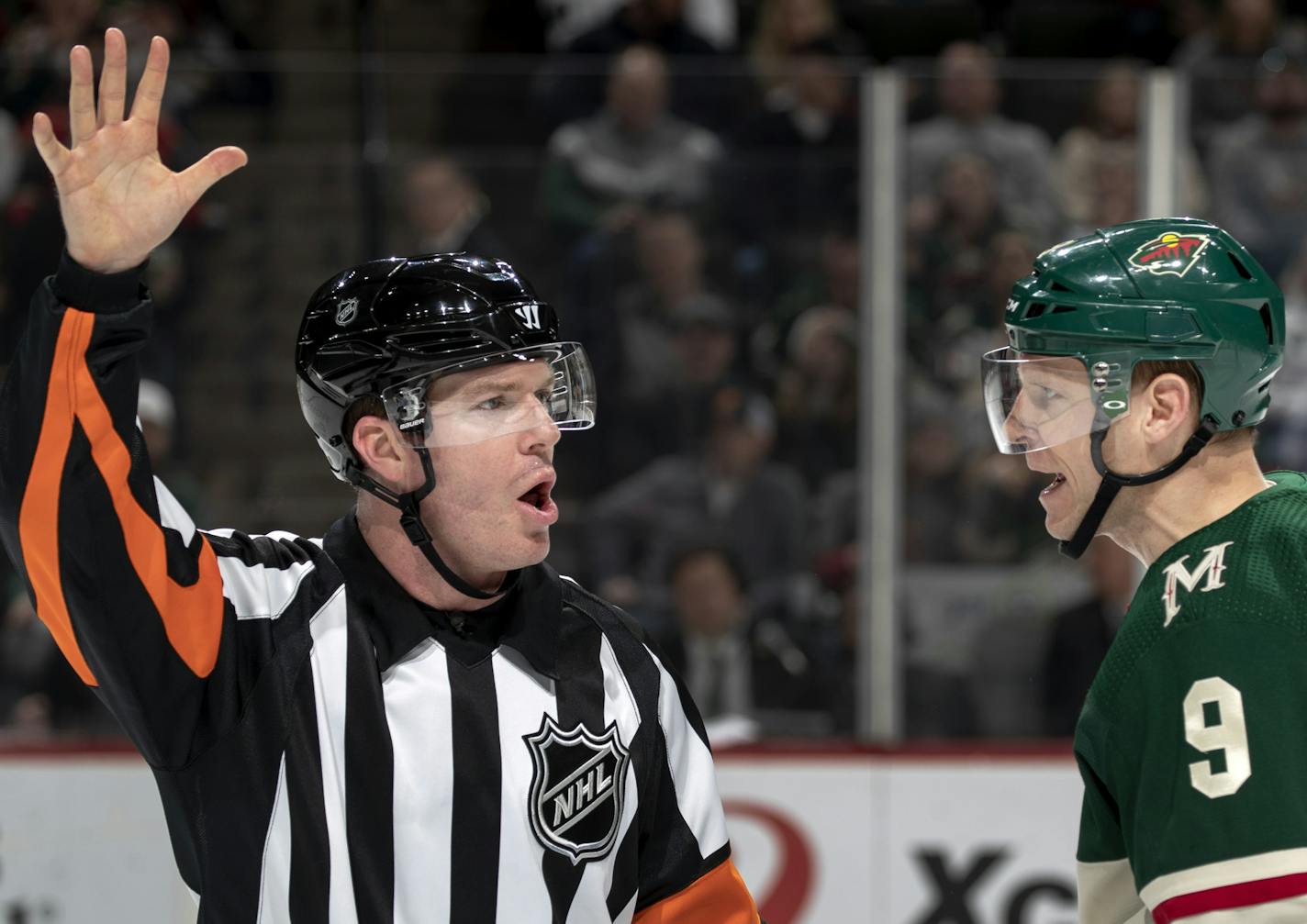 Wild captain Mikko Koivu disputed a call with a referee in the second period.