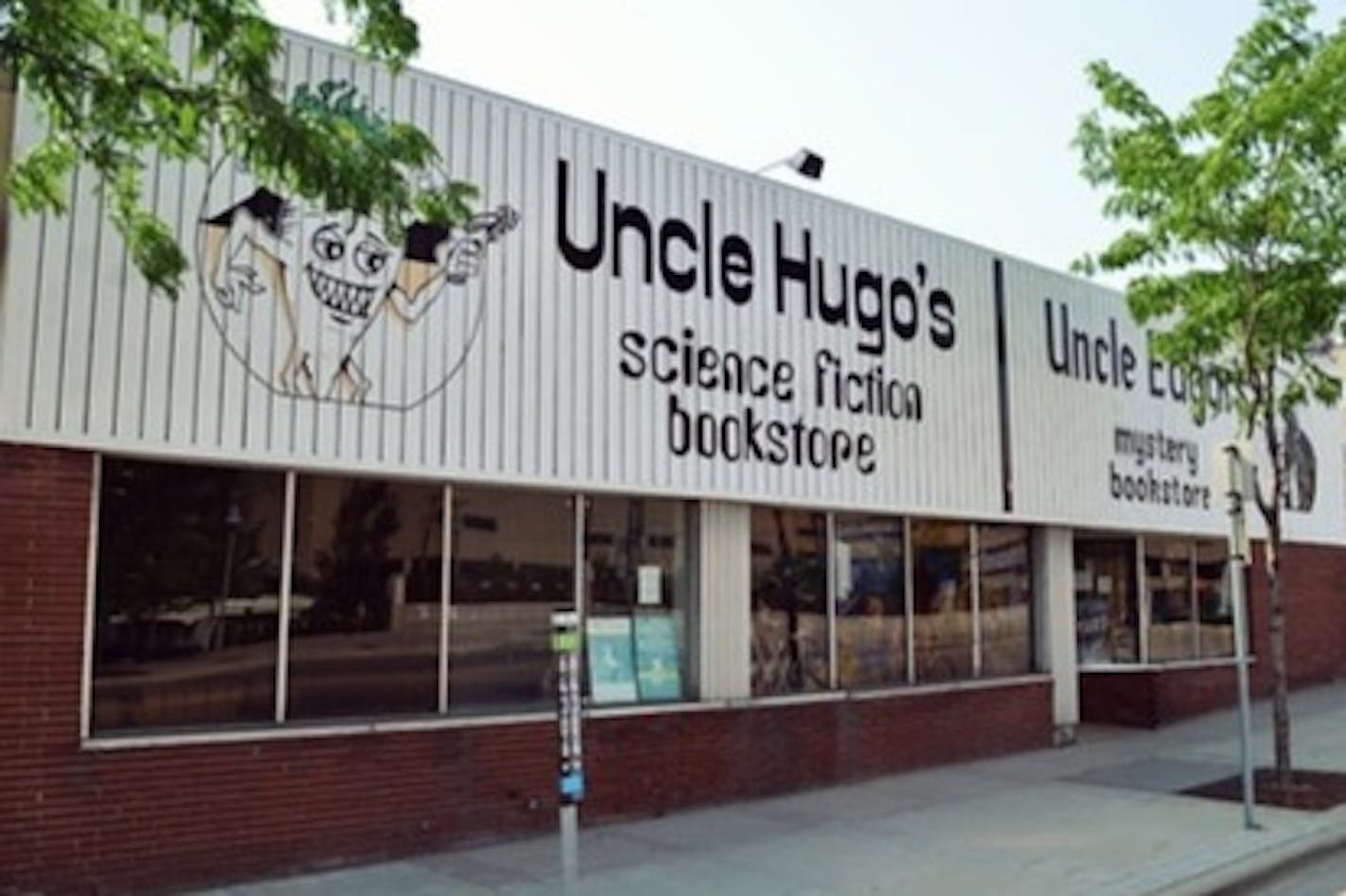 Uncle Hugo's and Uncle Edgar's, on Chicago Ave. near Lake Street, before they were burned last week.