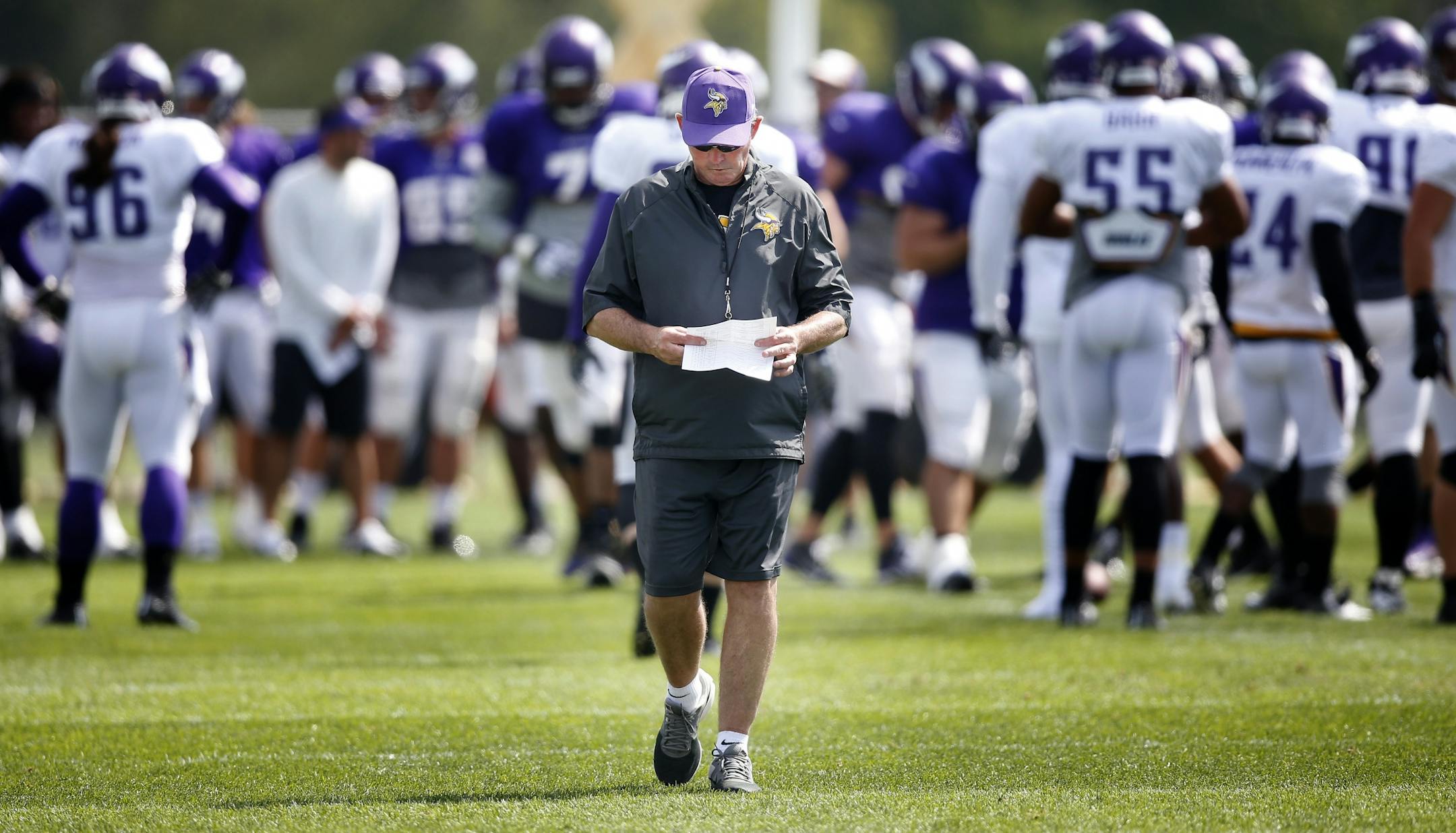 Minnesota Vikings head coach Mike Zimmer during practice on Wednesday.