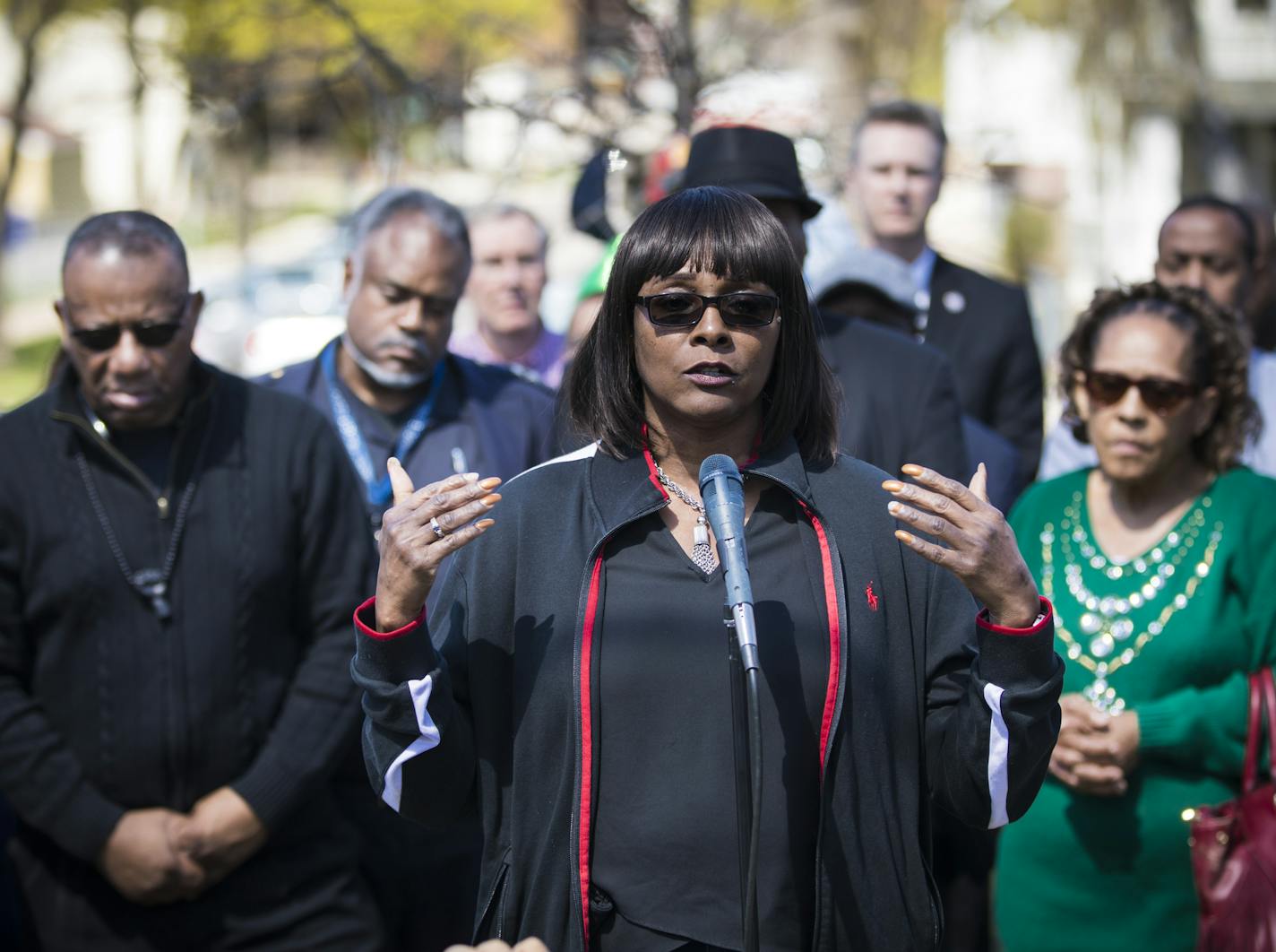 Minnesota Rep. Rena Moran of District 65A, spoke out against gun violence at a press conference at the location of the shooting of Rondell Quantrell Dunn, who was shot a killed Monday, in St. Paul, Minn., on Friday, April 21, 2017. ] RENEE JONES SCHNEIDER &#x2022; renee.jones@startribune.com