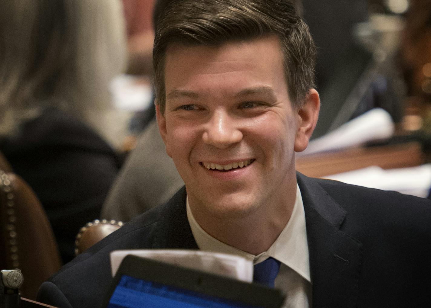 Rep Ryan Winkler was all smiles after passage of his minimum wage bill 68-62. Friday, May 3, 2013 ] GLEN STUBBE * gstubbe@startribune.com