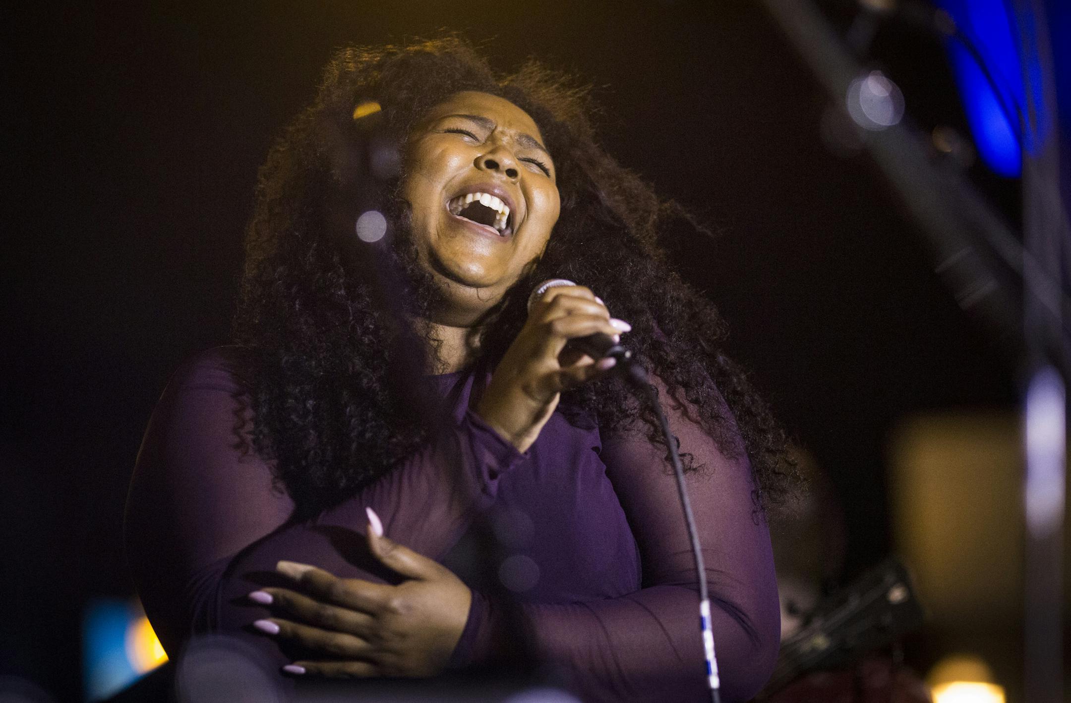 Lizzo performed for a huge crowd that came out for a Prince dance party outside of First Avenue on Thursday night, April 21, 2016. ] RENEE JONES SCHNEIDER * reneejones@startribune.com