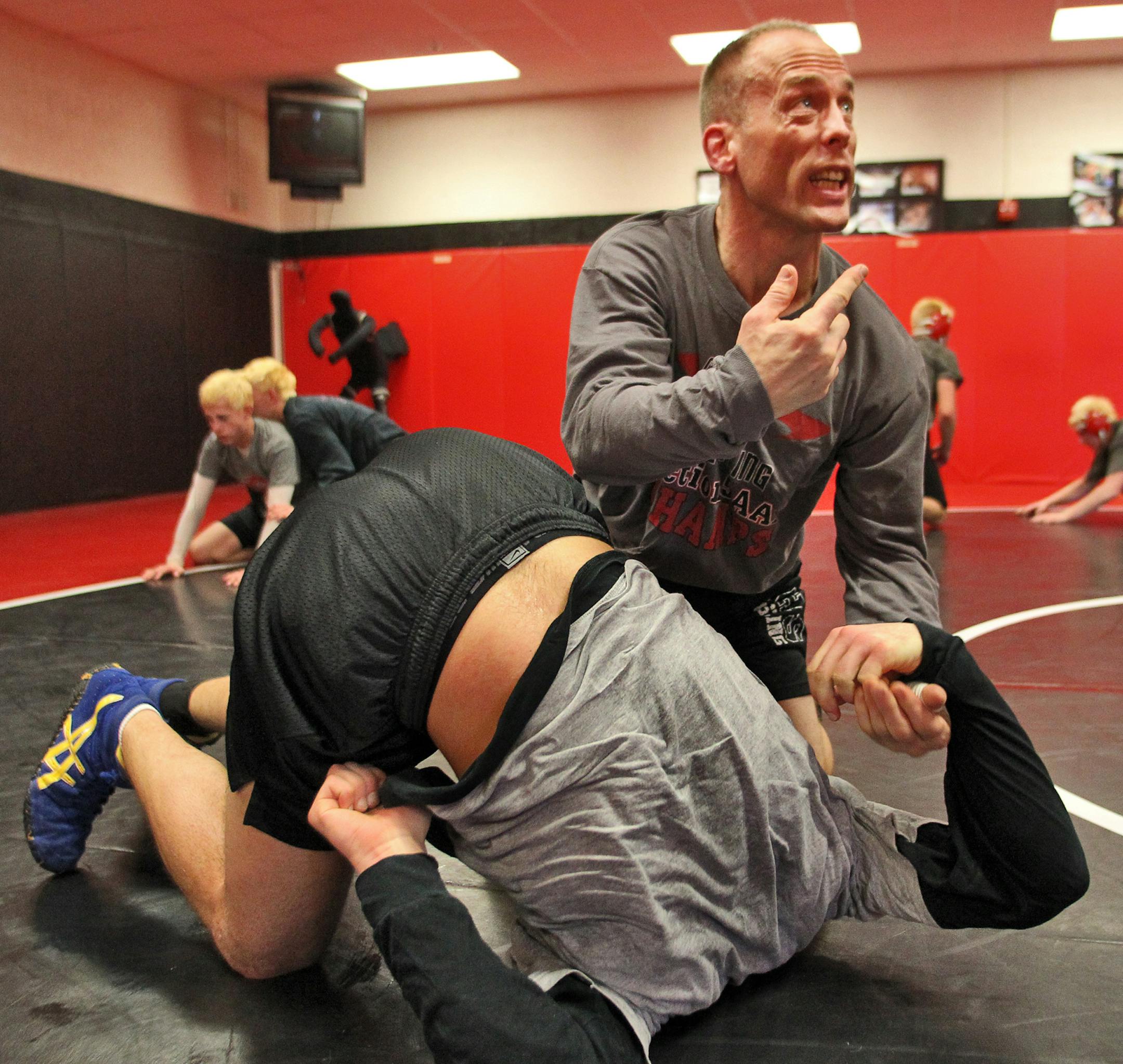 Profile of Centennial High wrestling program. Head coach John Bergeland taught wrestling tecnique.
(MARLIN LEVISON/STARTRIBUNE(mlevison@startribune.com (cq -all names from coaches)
