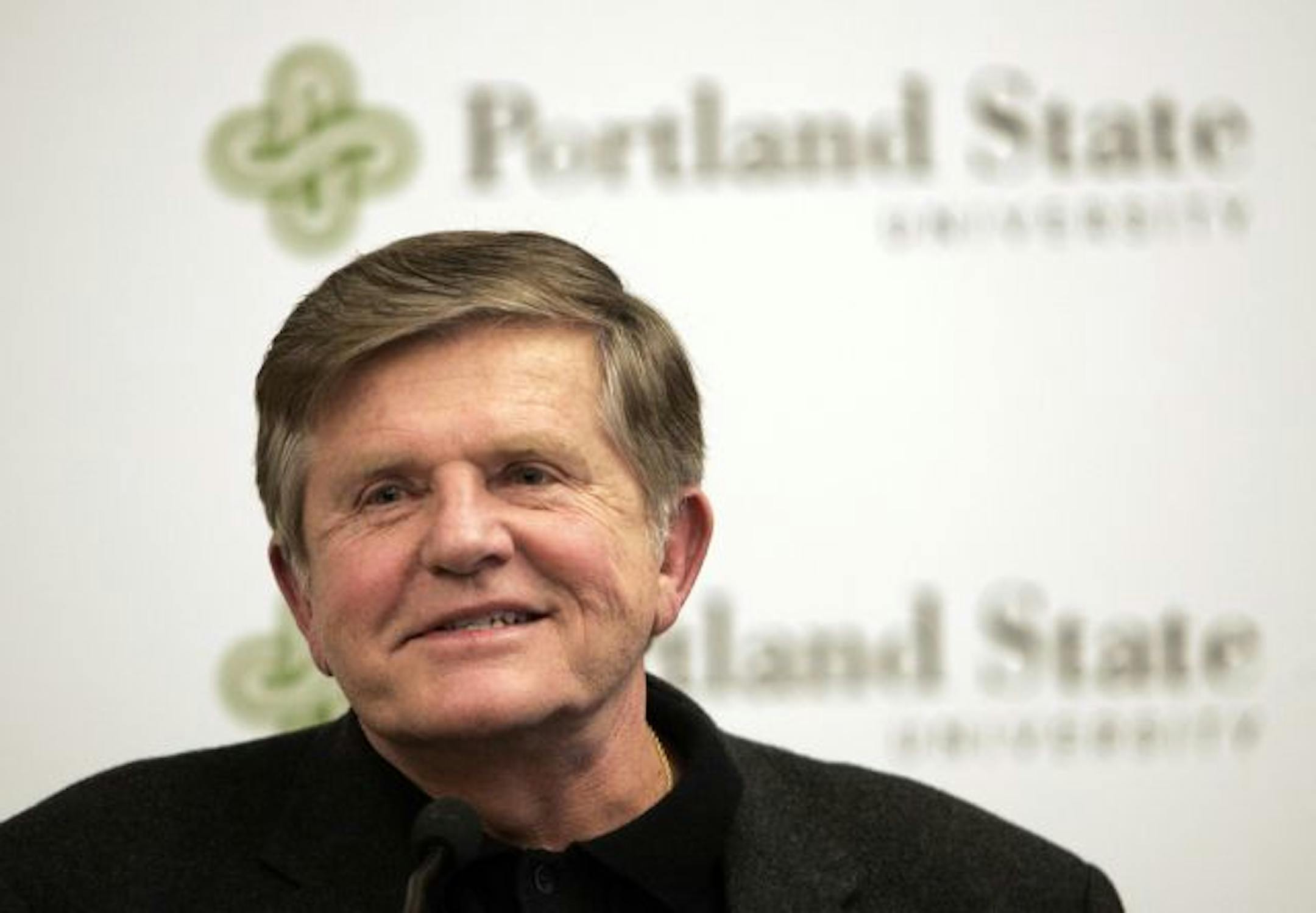 Former NFL coach Jerry Glanville, who has been defensive coordinator at Hawaii for the past two seasons, smiles after being named football coach at Portland State in Portland, Ore., Wednesday, Feb. 28, 2007. Glanville, 65, replaces Tim Walsh, who on Feb. 16 resigned after 14 years with the Division I-AA Vikings to take over as offensive coordinator for Army.