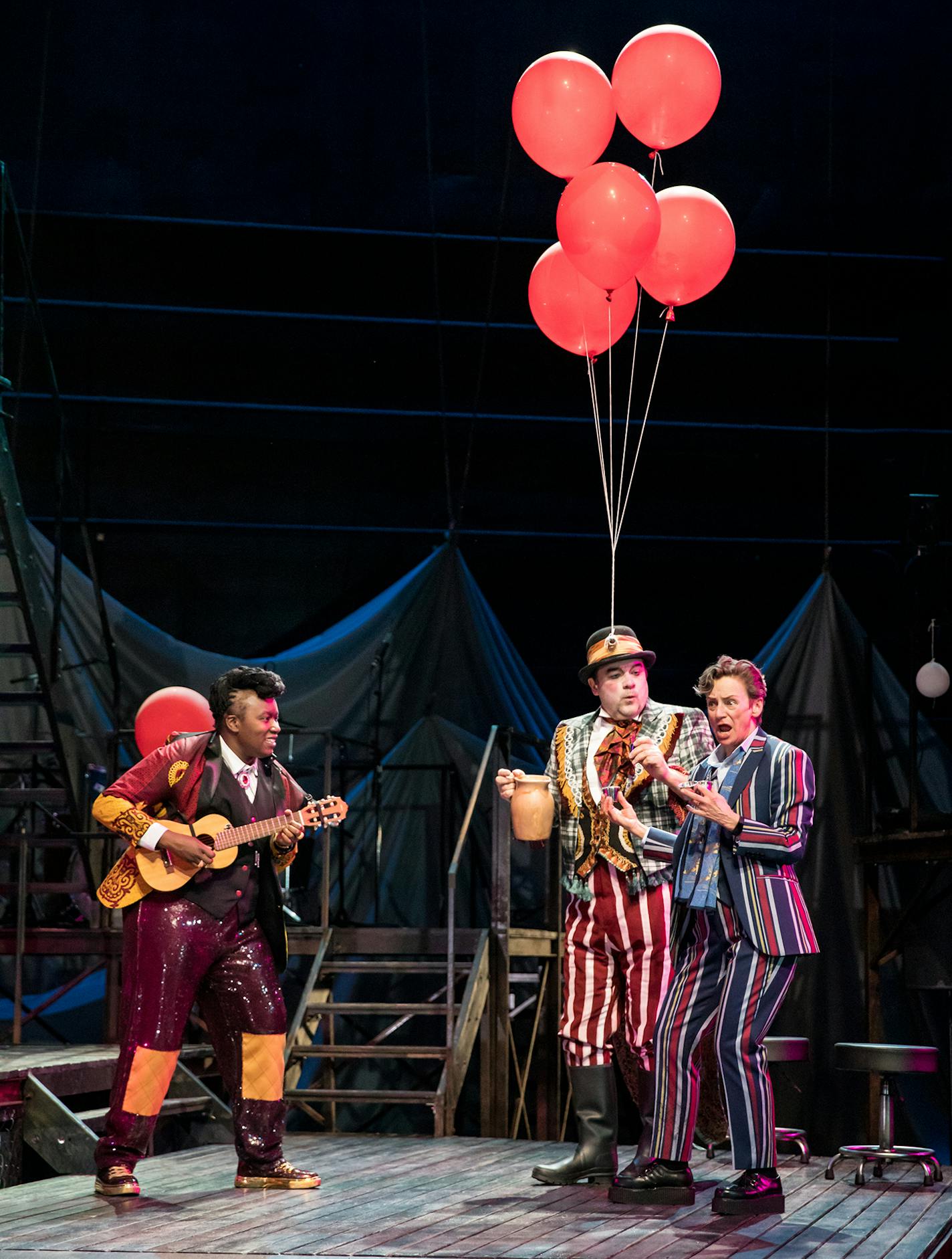 Joy Dolo as Sir Andrew/Captain, Luverne Seifert as Feste and Sally Wingert as Sir Toby in "Twelfth Night."