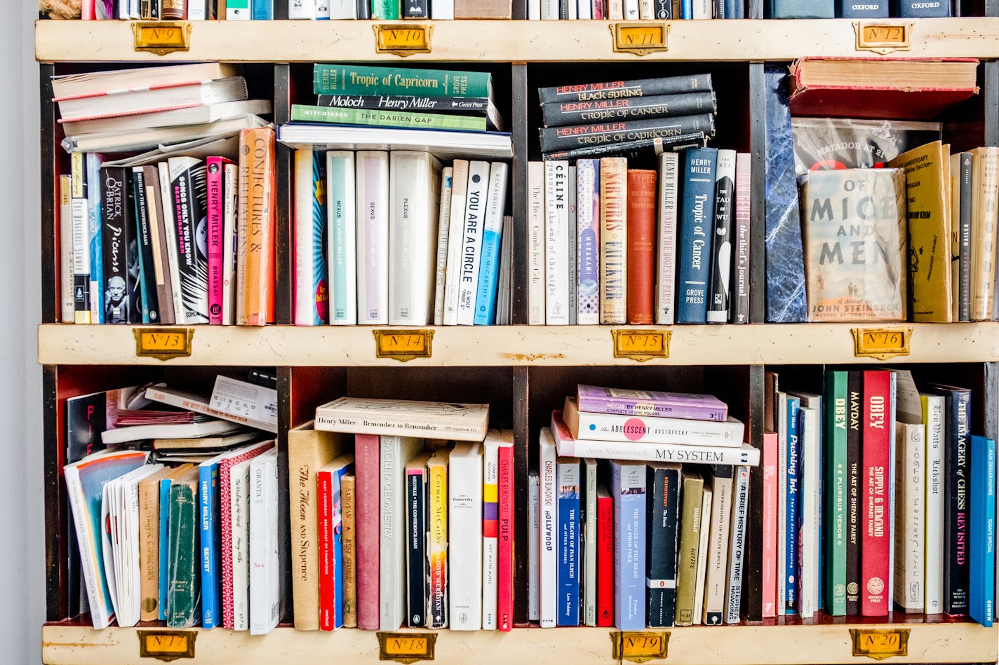 Bookshelves in the loft of Paul Banks, the lead vocalist of Interpol, in Manhattan's East Village, Aug. 21, 2018. When he's not at his home in Panama, Banks lives at this one-bedroom apartment in a converted textile factory. "What I found is that I wind up in this neighborhood every day of my life," he said. (Devin Yalkin/The New York Times)