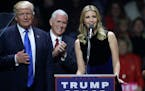 FILE - In this Nov. 7, 2016 file photo, Ivanka Trump speaks beside her father, then-Republican presidential candidate Donald Trump, left, and vice pre