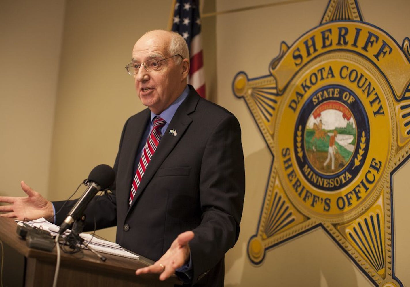 Dakota County Attorney James Backstrom addresses the media after the sentencing of Final Exit Network in the case of the assisted suicide death of Doreen Dunn at the Dakota County Law Enforcement Center in Hastings August 22, 2015.