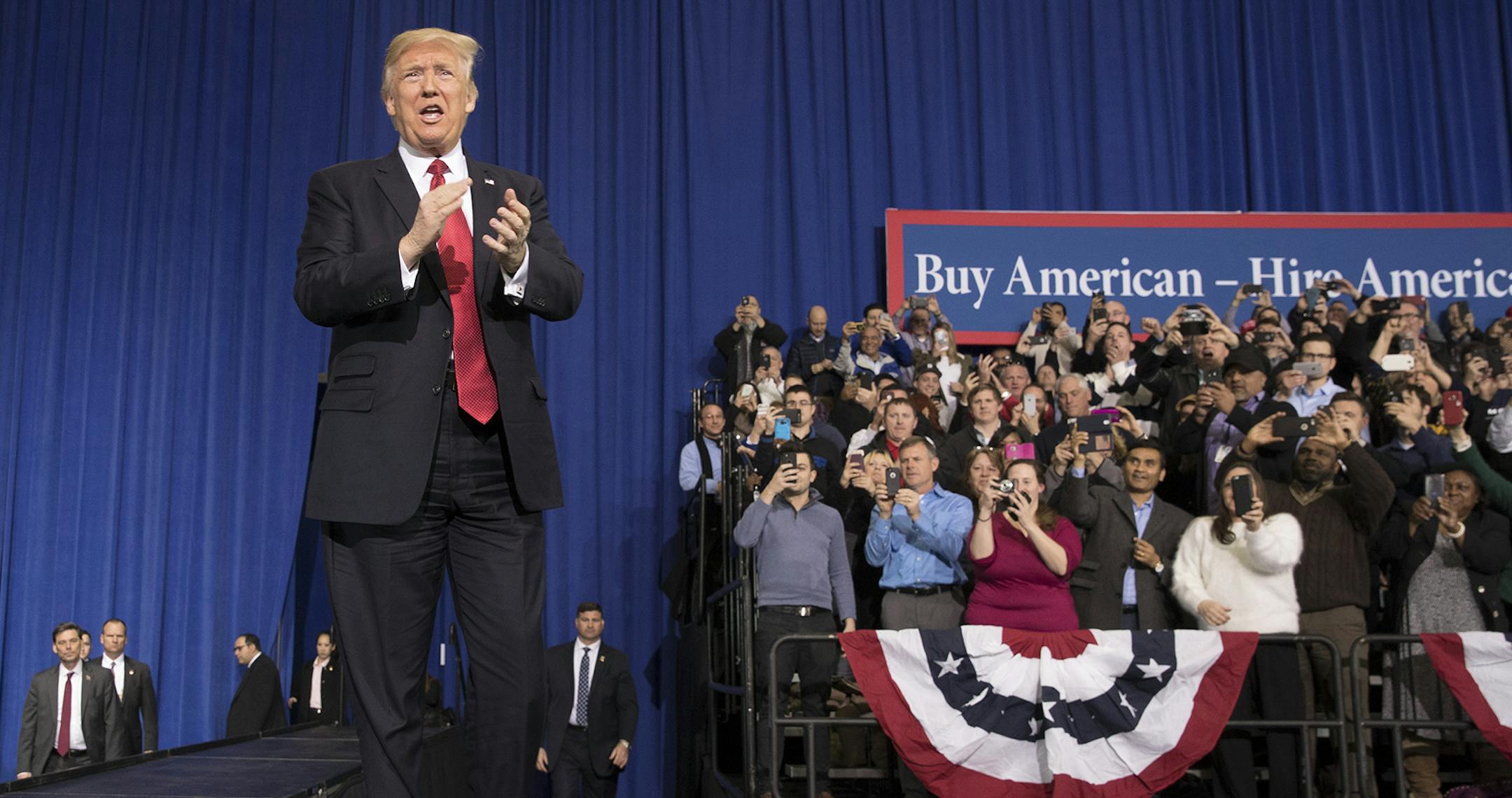 President Donald Trump arrives to make remarks during a visit at the American Center for Mobility near Ypsilanti, Mich., March 15, 2017. (Stephen Crowley/The New York Times) ORG XMIT: MIN2017031614221425