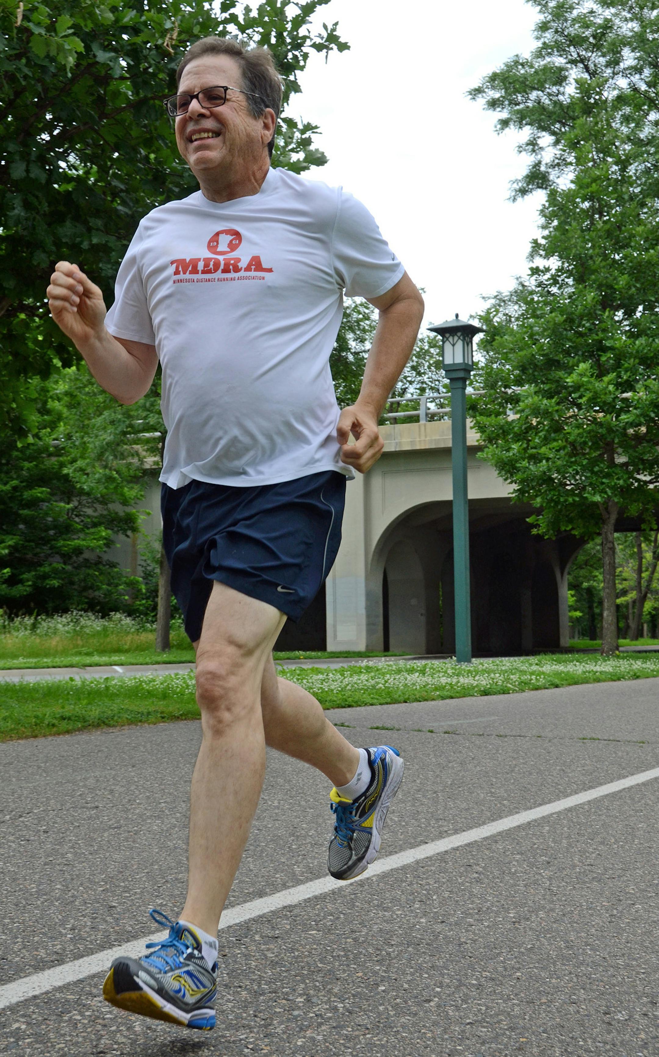 Photo by Joey McLeister. Howard Ojalvo, who took up running at age 59, ran along Minnehaha Parkway in Minneapolis. ) ] Joey McLeister,Special to the Star Tribune,Minneapolis,MN June30,2014