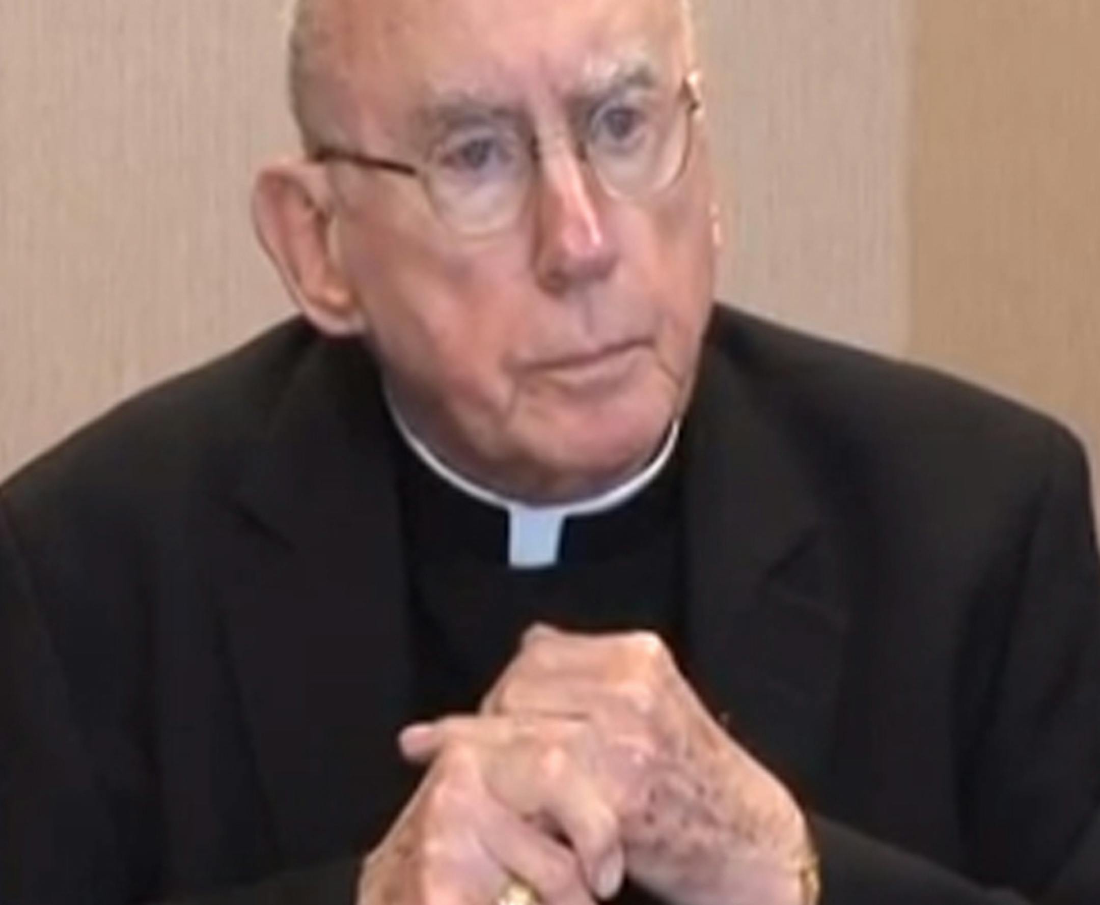 Frame grab from the videotaped deposition of Archbishop Harry Flynn.