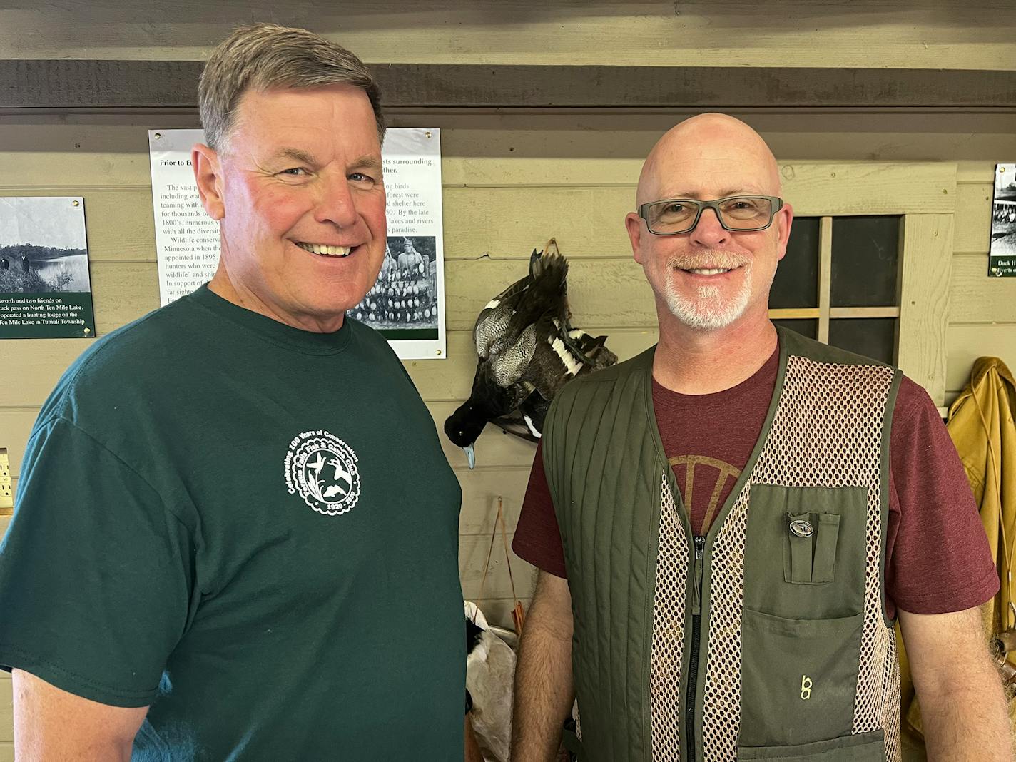 Tony Rondeau of Fergus Falls, left, and Brad Nylin of the Twin Cities, past executive director of the Minnesota Waterfowl Association, are leaders of the reconstituted Woodie Camp for youth, held near Fergus Falls.