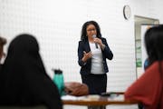 Sonia Stewart responded to a question posed by MPS school board student representative Halimah Abdullah, left, during a q &amp; a at the meet and gree