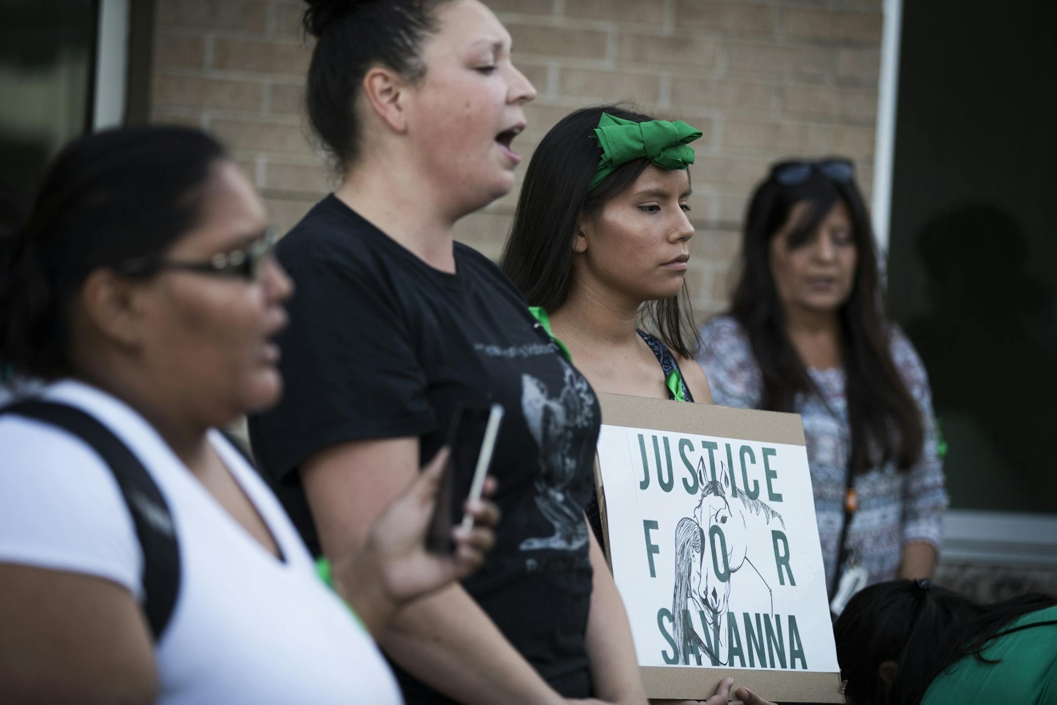 Missy Jackson, 23, of Minneapolis attends a prayer circle for Savanna LaFontaine-Greywind.