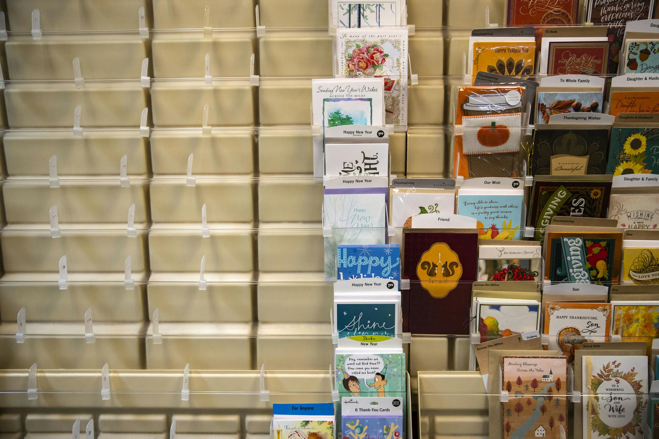 Many of the shelves of greeting cards in Allison's Hallmark store were empty as people buy up the remaining stock. ]
ALEX KORMANN • alex.kormann@startribune.com After 41 years, the longest running business in the Duluth Skywalk will close it's doors. Allison's Hallmark store does not have a specific date set yet but it will be happening within the next few months.