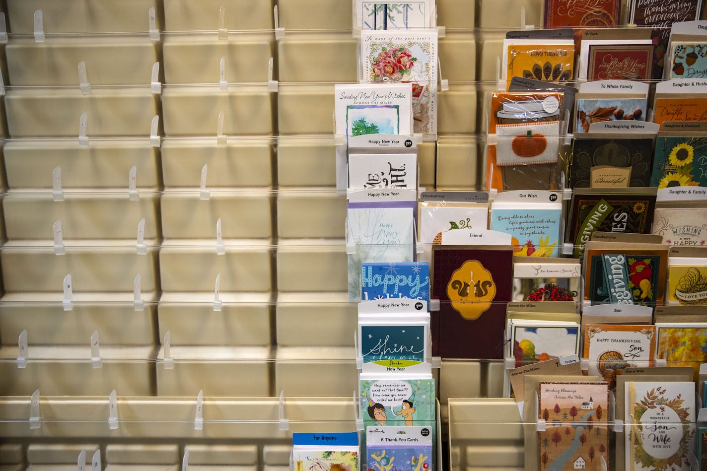 Many of the shelves of greeting cards in Allison's Hallmark store were empty as people buy up the remaining stock. ]
ALEX KORMANN &#x2022; alex.kormann@startribune.com After 41 years, the longest running business in the Duluth Skywalk will close it's doors. Allison's Hallmark store does not have a specific date set yet but it will be happening within the next few months.