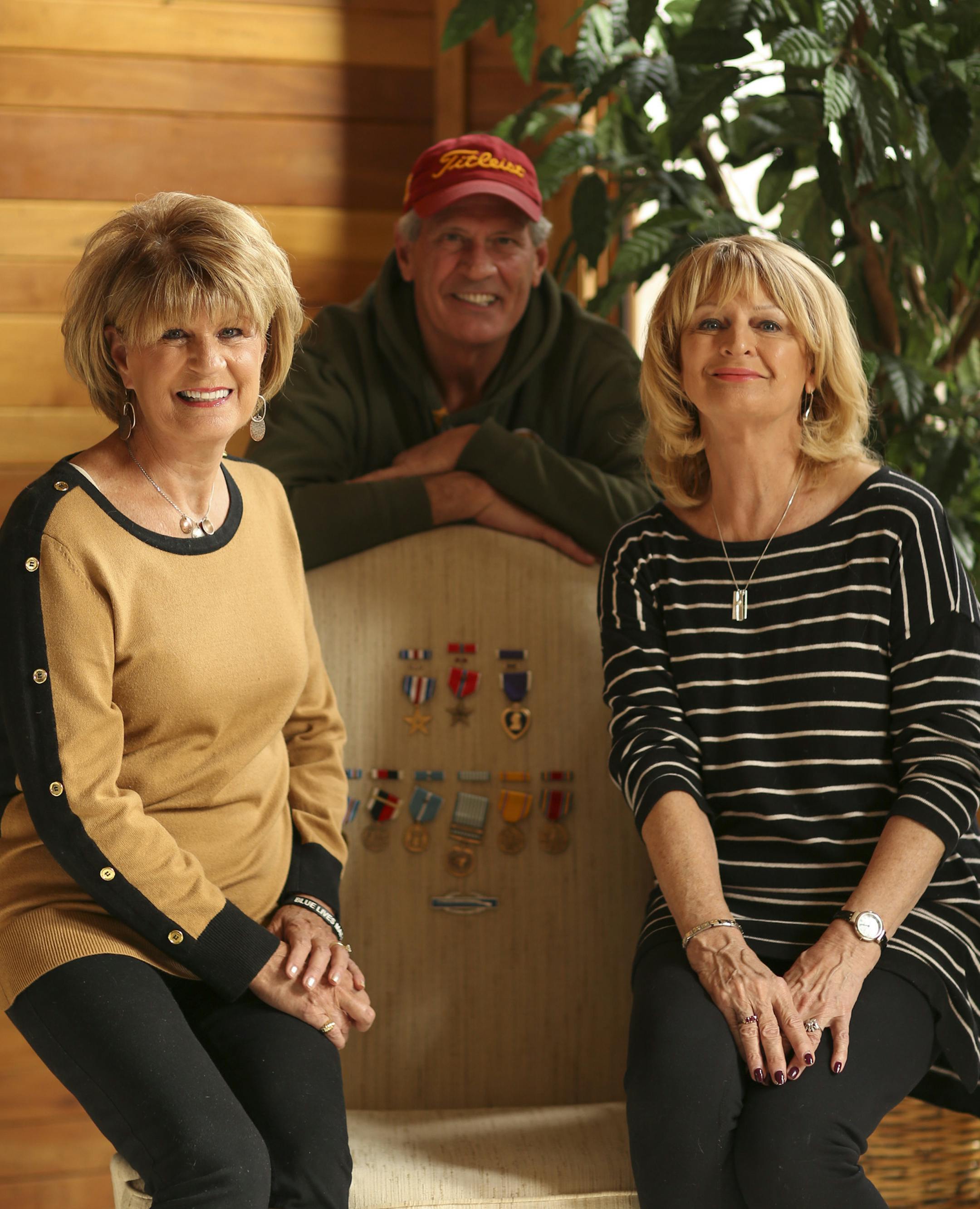 Siblings Sheryl Karnes, Rick Vangen, and Sharon Ederer, from left, with their father, Terrance's medals Wednesday afternoon. ] JEFF WHEELER ï jeff.wheeler@startribune.com The family of Terry Vangen were devastated when son Rick went into the family cabin in Pengilly in northern Minnesota, the day after Christmas to discover Terry Vangen's military medals had been stolen. A prisoner of war who escaped in World War II and went on the serve in the Korean War, the medals included the highest ho