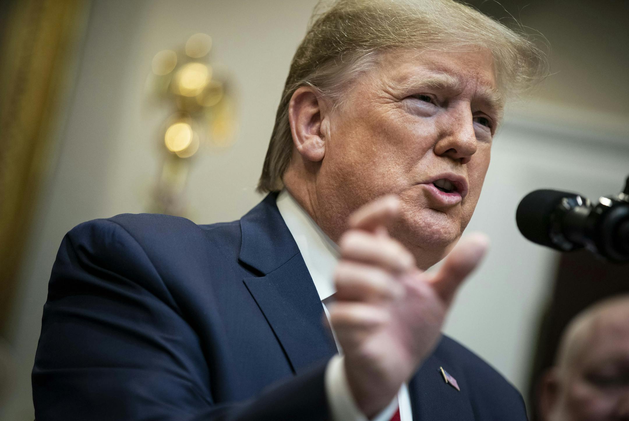 President Donald Trump speaks about proposed National Environmental Policy Act regulations in the Roosevelt Room of the White House in Washington on Thursday, Jan. 9, 2020. (Al Drago/The New York Times)