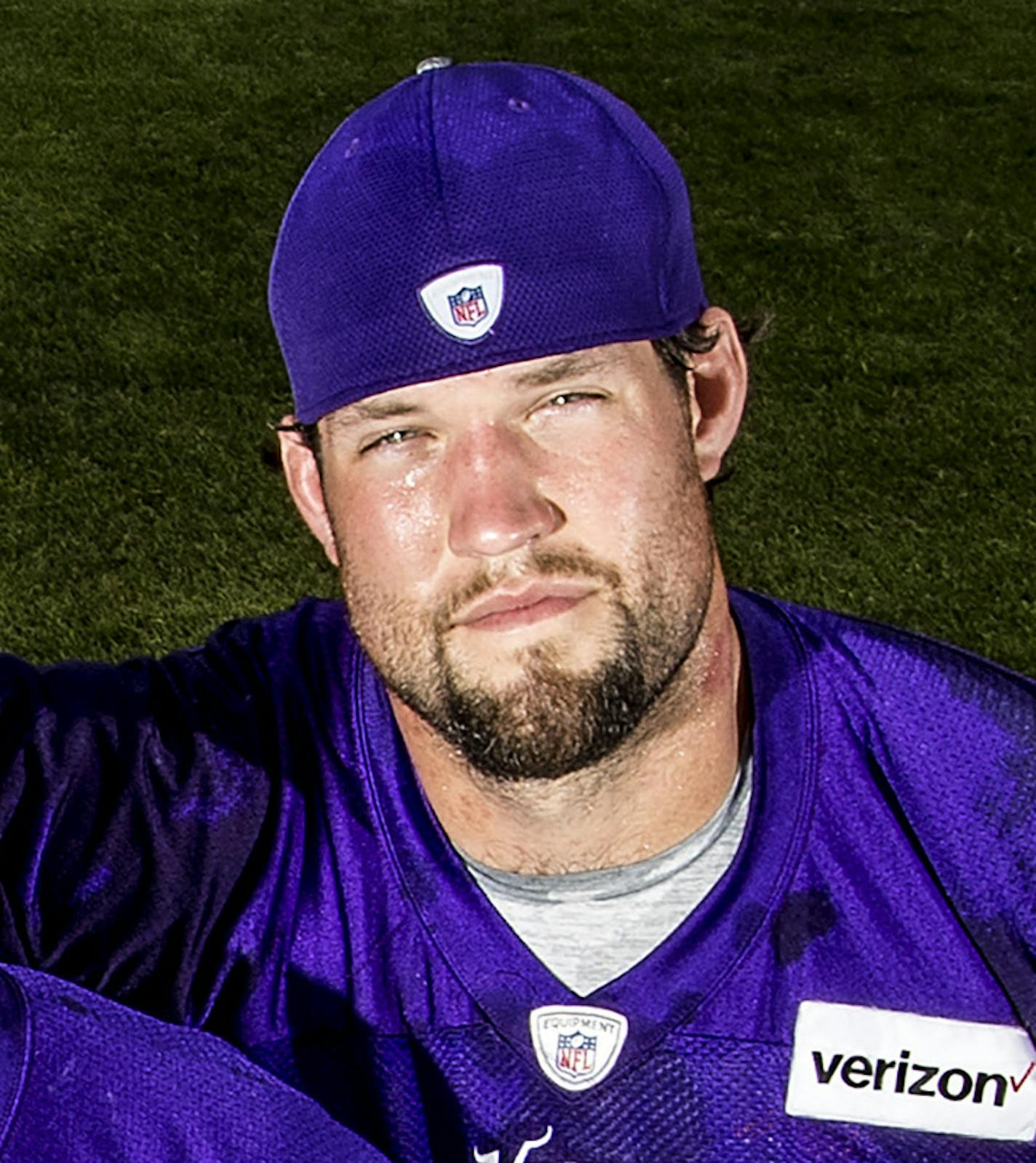 Minnesota Vikings offensive lineman Andre Smith (71), Brandon Fusco (63), John Sullivan (65), Alex Boone (76) and Matt Kalil (75). ] CARLOS GONZALEZ cgonzalez@startribune.com - July / August, 2016, Mankato, MN, Minnesota State University, Mankato, Minnesota Vikings Training Camp