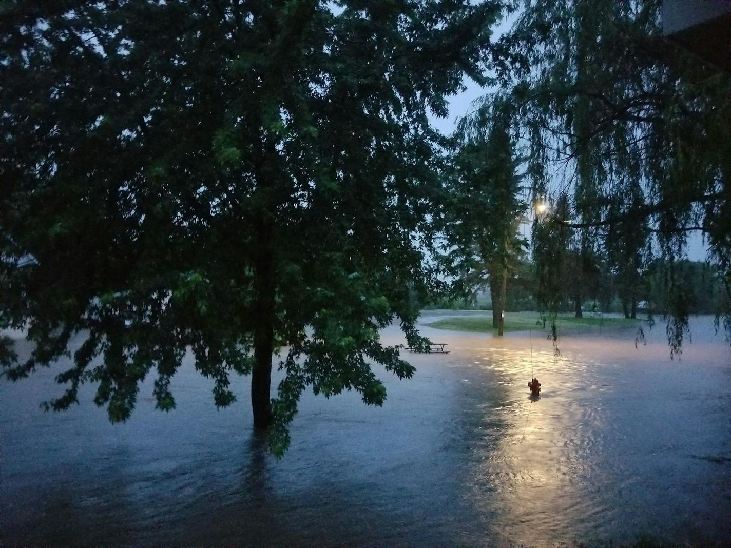 Flood waters overtook the intersection of 12th and Florence Street in Baldwin, Wis. early Monday morning. (Photo submitted by Melissa Rice)