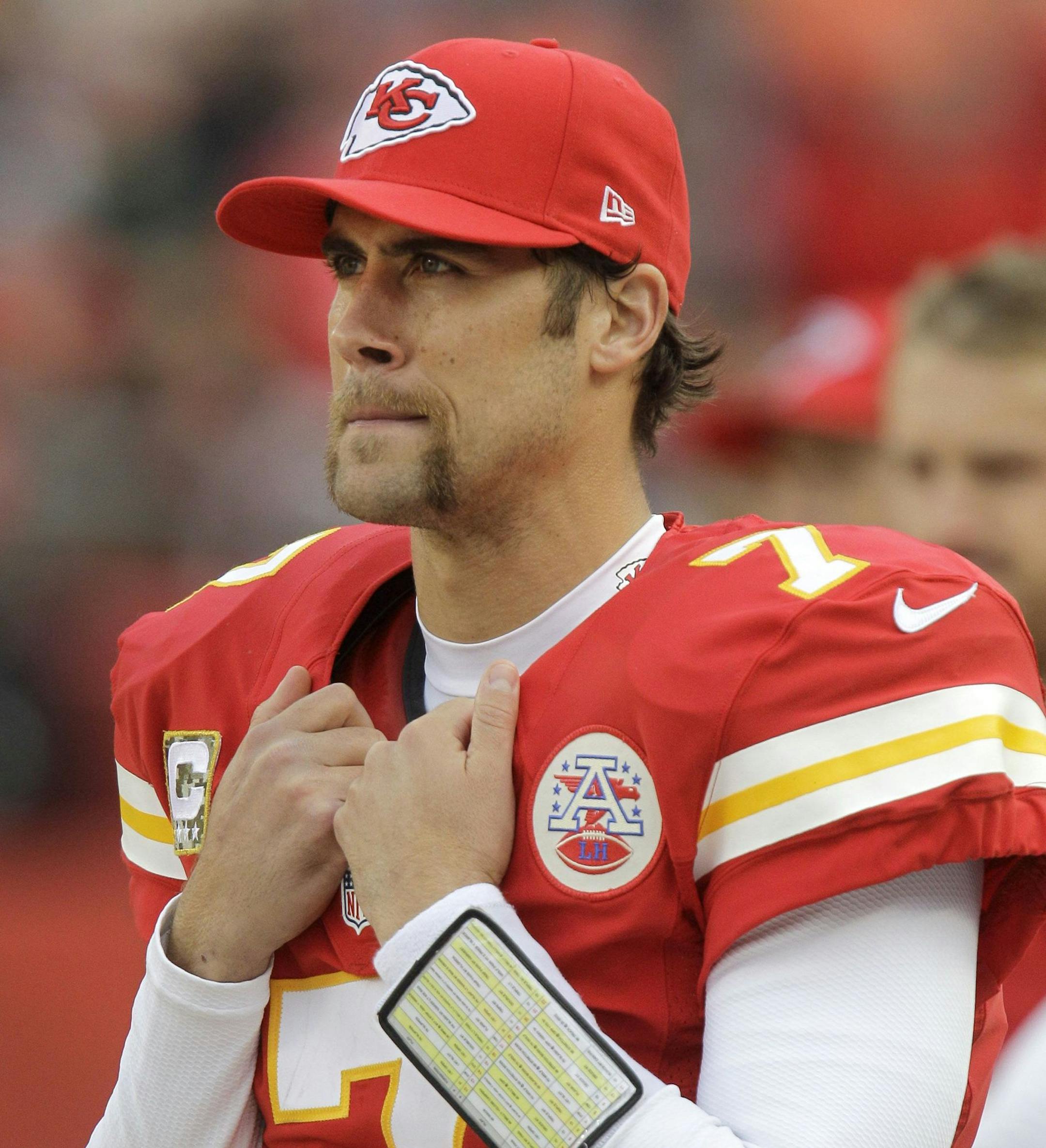 Kansas City Chiefs quarterback Matt Cassel watches from the sidelines after coming out of the game during the second half of an NFL football game against the Cincinnati Bengals Sunday, Nov. 18, 2012, in Kansas City, Mo. (AP Photo/Chris Ochsner) ORG XMIT: NYOTK