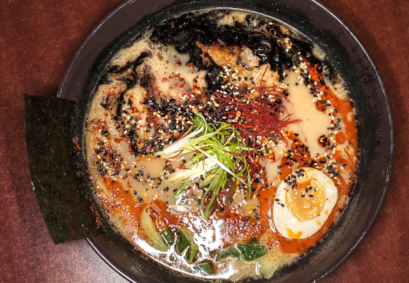 The Dramen is a combination of 3 ramens--Tonkotsu Black, Tantamen, and Tsukemen--at Unideli in United Noodles grocery store in Minneapolis. Photographed September 17, 2014. (Courtney Perry/Special to the Star Tribune)