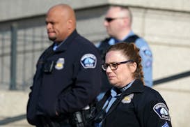 A small group of Minneapolis police officers joined other emergency responders at a news conference at the state Capitol on Thursday, March 27, where 