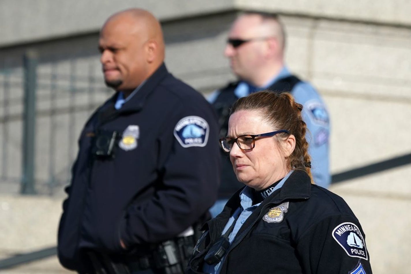 A small group of Minneapolis police officers joined other emergency responders at a news conference at the state Capitol on Thursday, March 27, where they sought worker protections. The state's three largest professional law enforcement associations are seeking location data to help them take precautions around people infected with COVID-19.