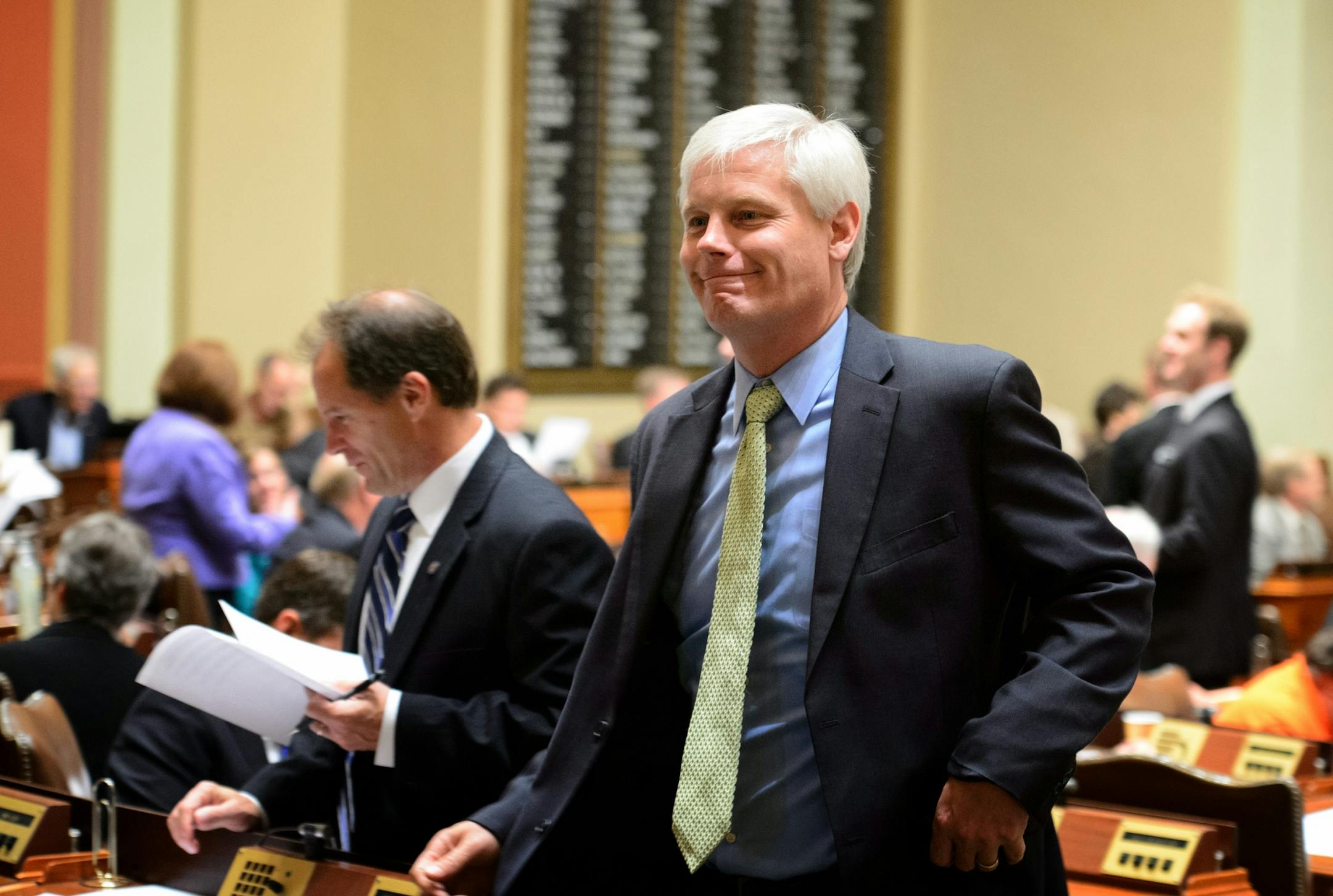 House Speaker Paul Thissen smiled after the House temporarily went into recess as the disaster relief bill was considered by the Ways and Means Committee. A special one-day session is held today at the Minensota Legislature to approve funding for disaster relief from summer storms, Monday, September 9, 2013