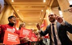 New State Rep. Hunter Cantrell, DFL-Savage spoke to members of Moms Demand Action for Gun Sense in America in front of the House Chamber as the group 