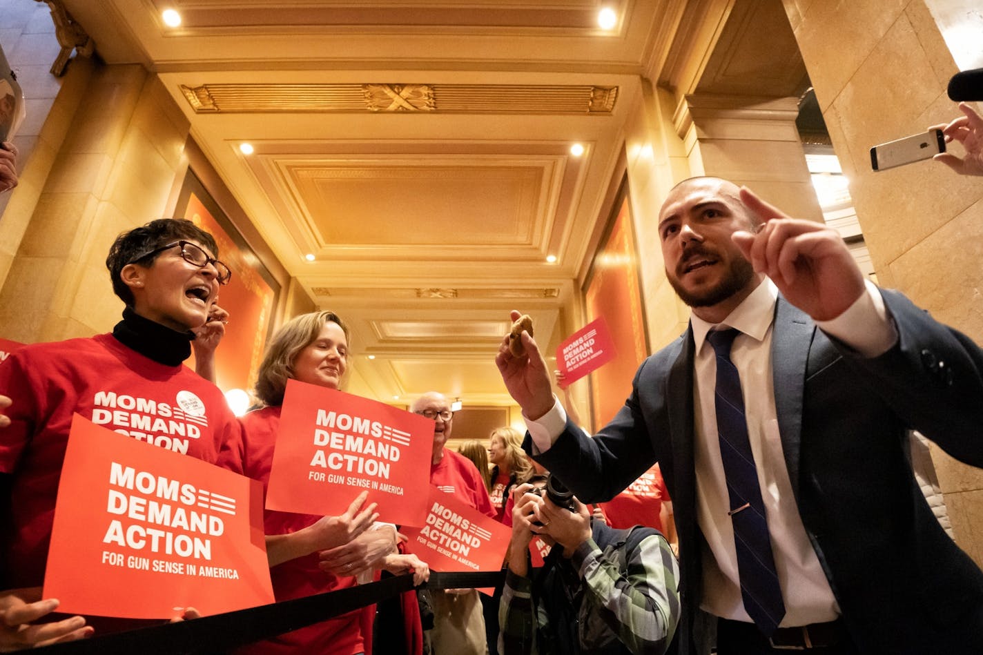 New State Rep. Hunter Cantrell, DFL-Savage spoke to members of Moms Demand Action for Gun Sense in America in front of the House Chamber as the group rallied for sensible gun laws.