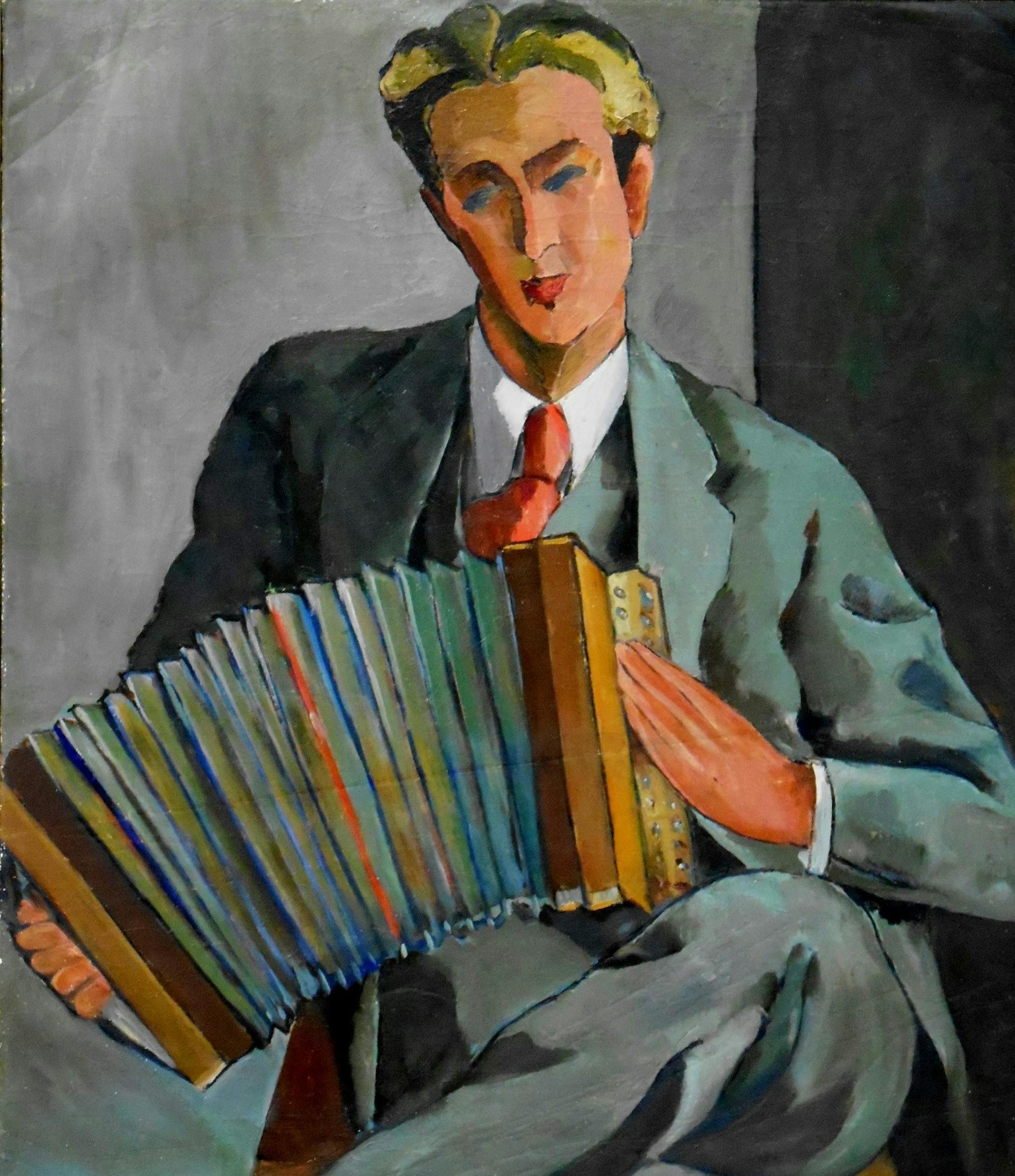Banfill-Locke Center for the Arts Self-potrait of Elof Wedin, "Elof with Accordian"