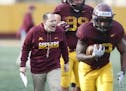 Minnesota defensive coordinator Robb Smith during football practice at the University of MinnesotaTuesday March 28 2017 in Minneapolis, MN.