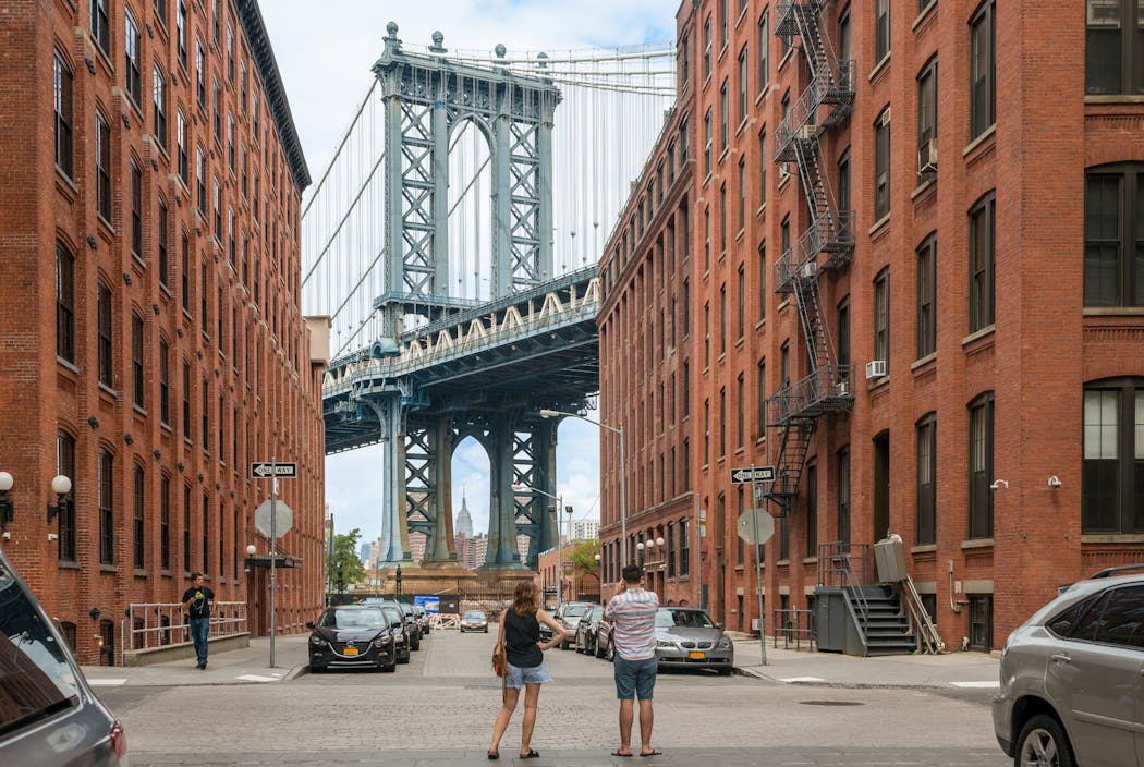 The trendy Dumbo area is home to Brooklyn Bridge Park and a lively arts scene.