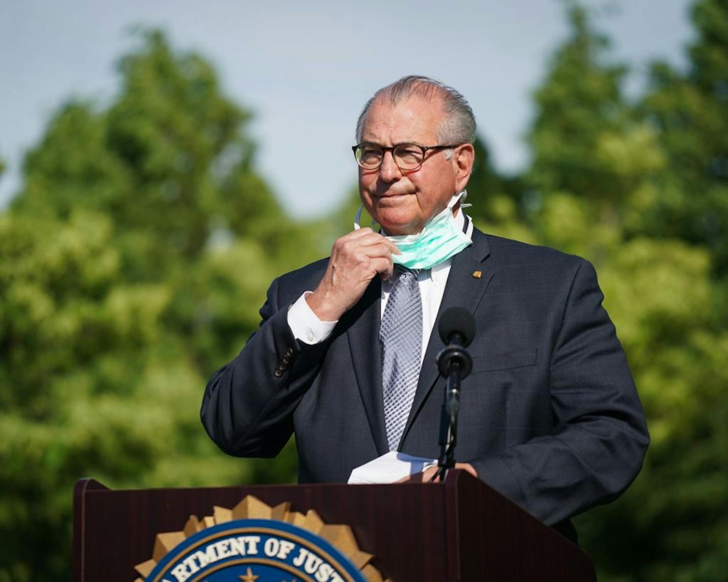 Officials investigating the death of George Floyd, including Hennepin County Attorney Mike Freeman, held a press conference on the grounds of the Federal Bureau of Investigation in Brooklyn Center, Minn., on Thursday, May 28, 2020.