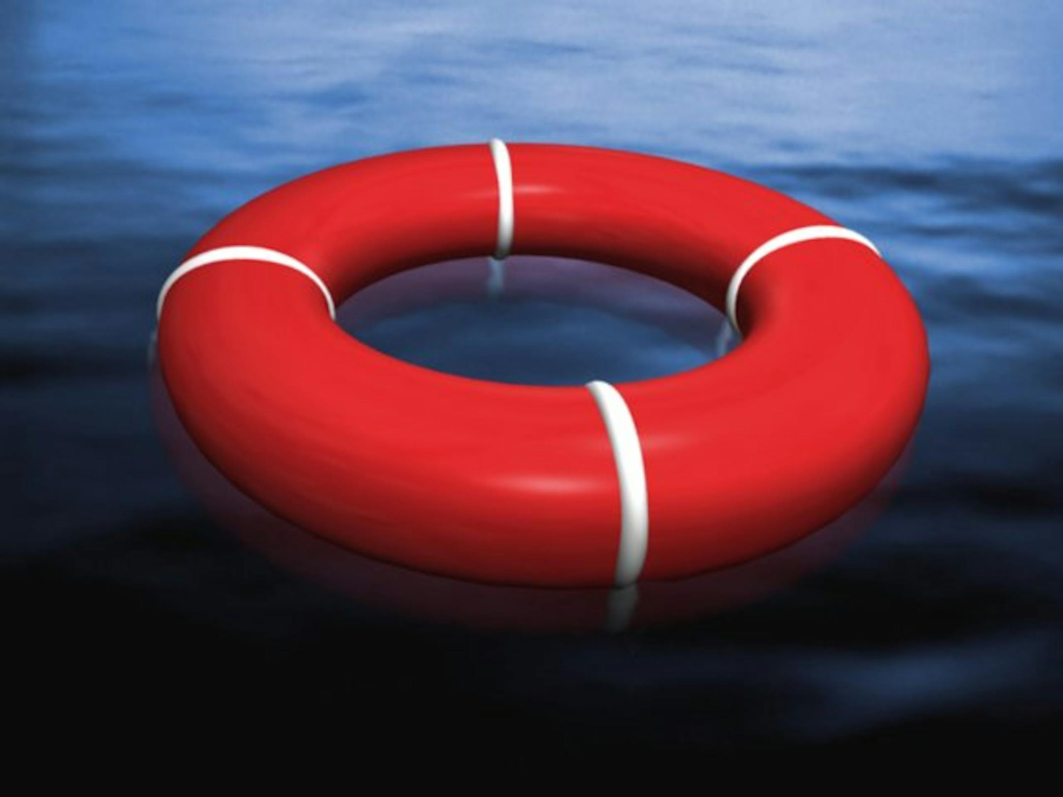 Graphic shows life saving ring floating on a water background